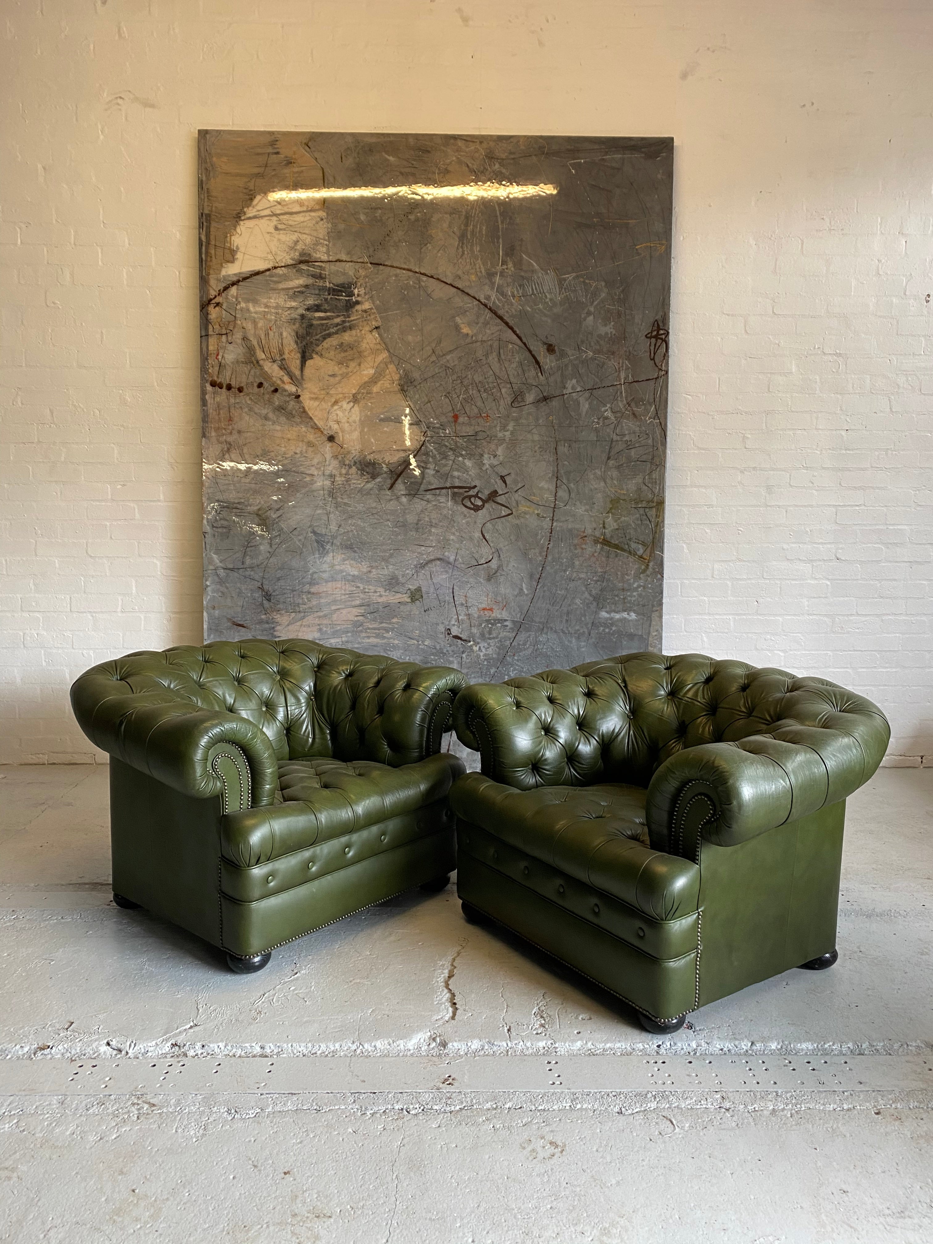 Military Green Chesterfield Club Chairs