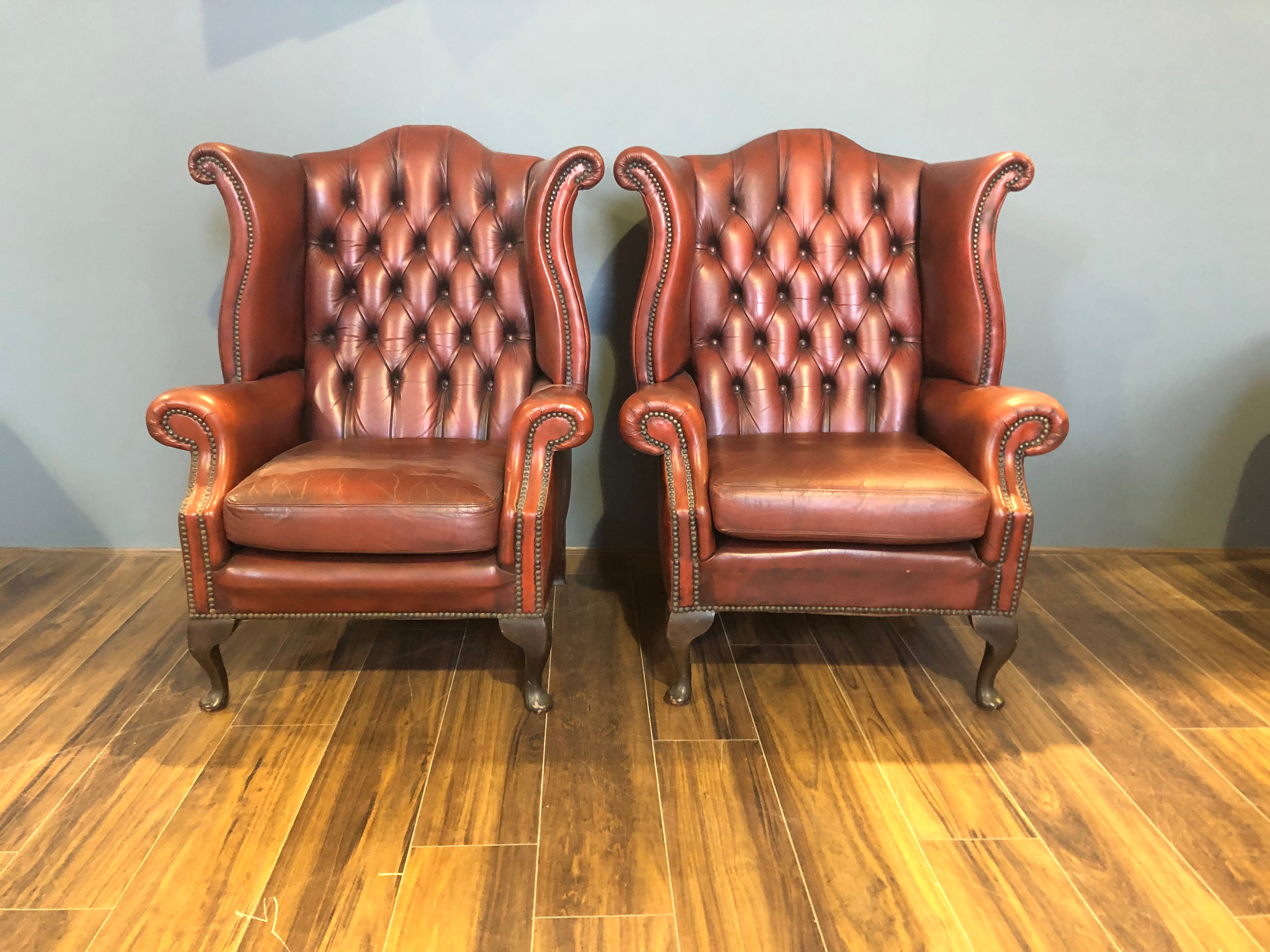 A Super Matching Pair of Queen Anne Wing Chairs