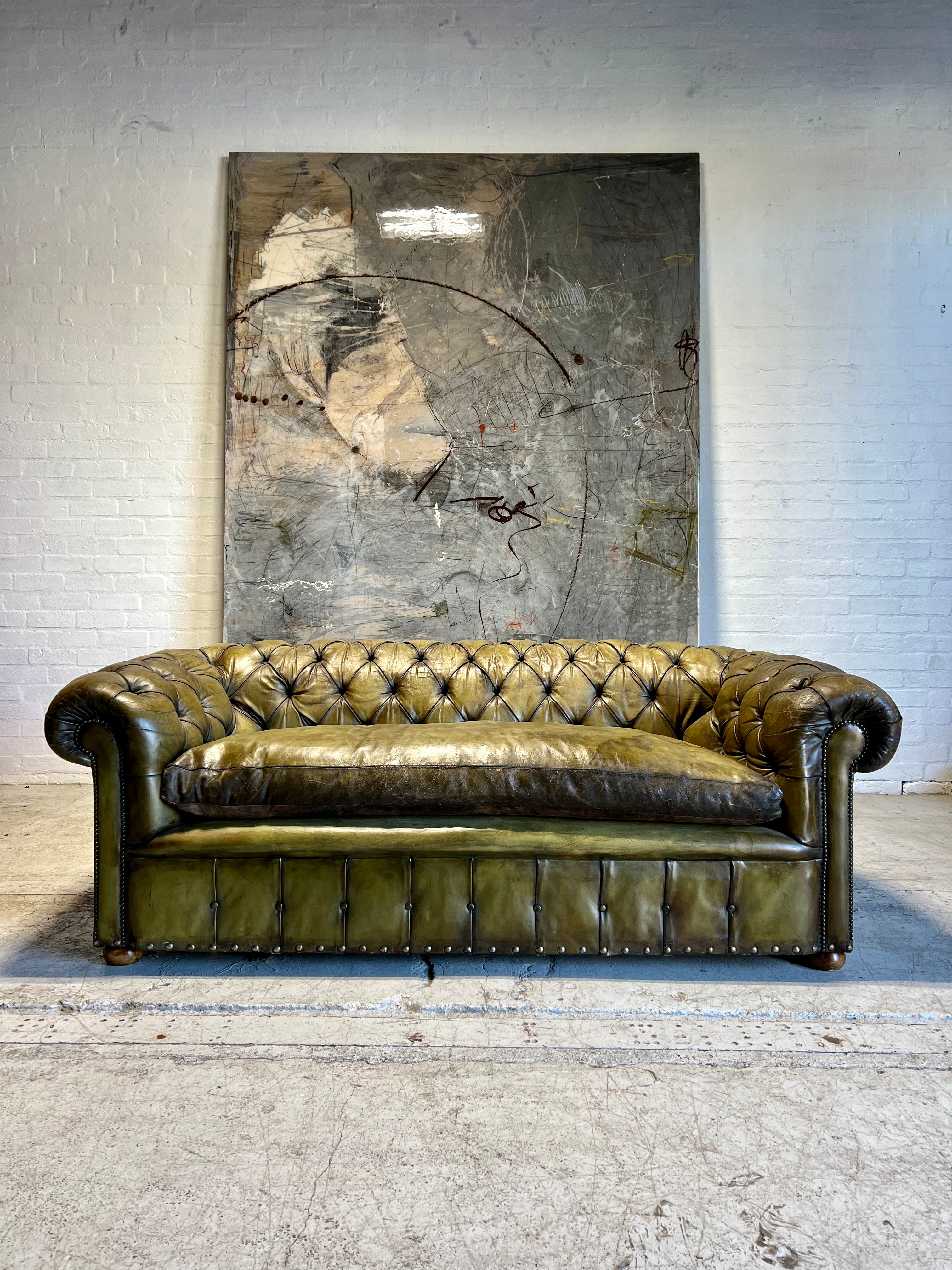 An Amazing Chesterfield Sofa in Hand Dyed Olive