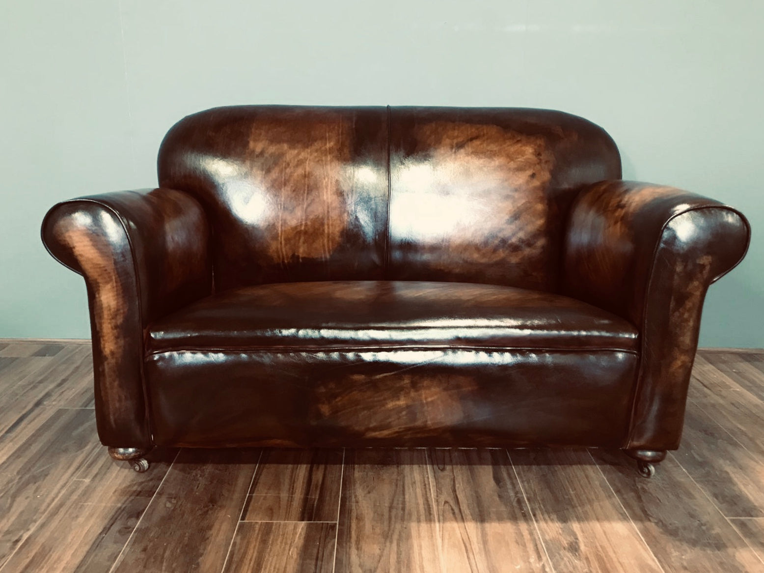 Super Pair of Fully Restored 1920’s Art Deco Club Sofas with Drop arms - Hand Dyed in Tobacco Browns