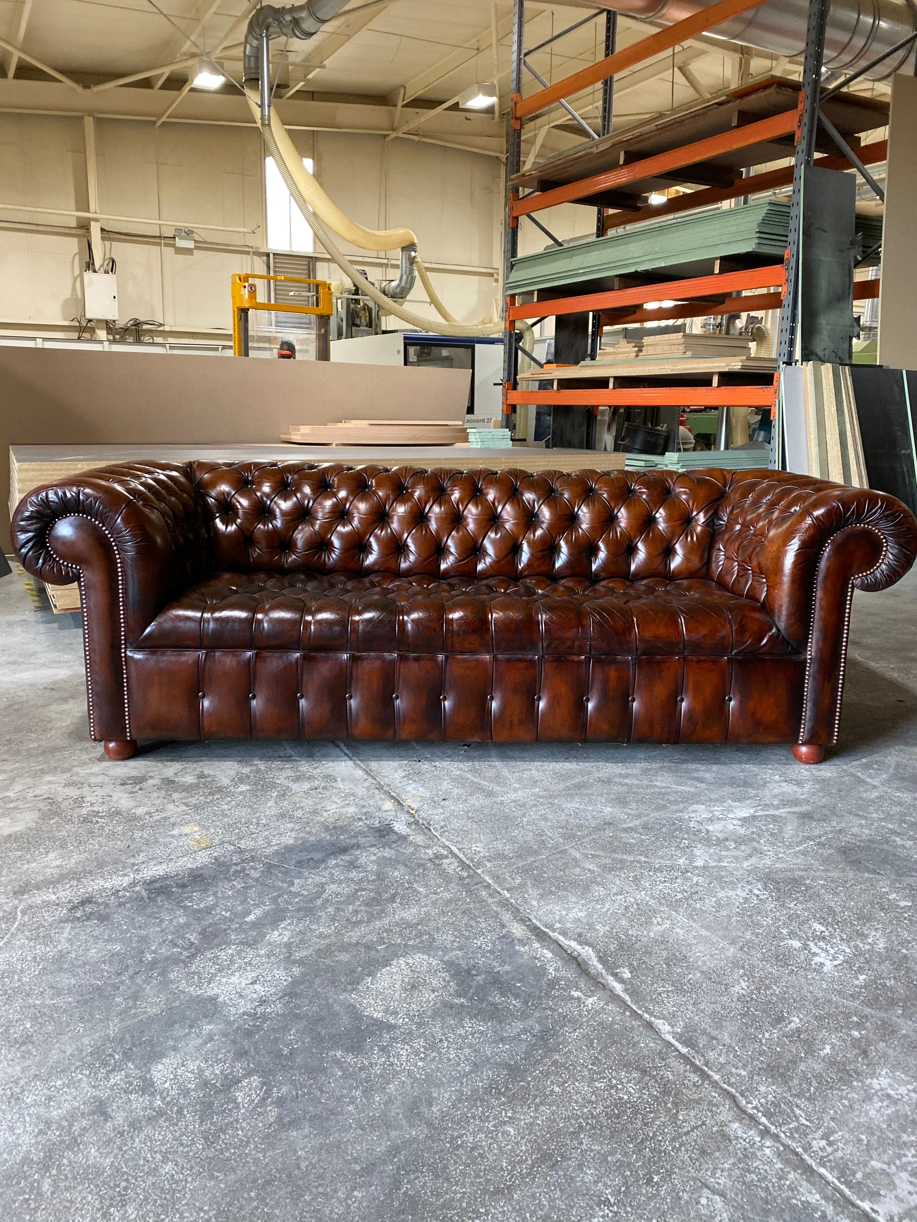 A Beautiful 4 seat Vintage Chesterfield Sofa Hand Dyed Leathers