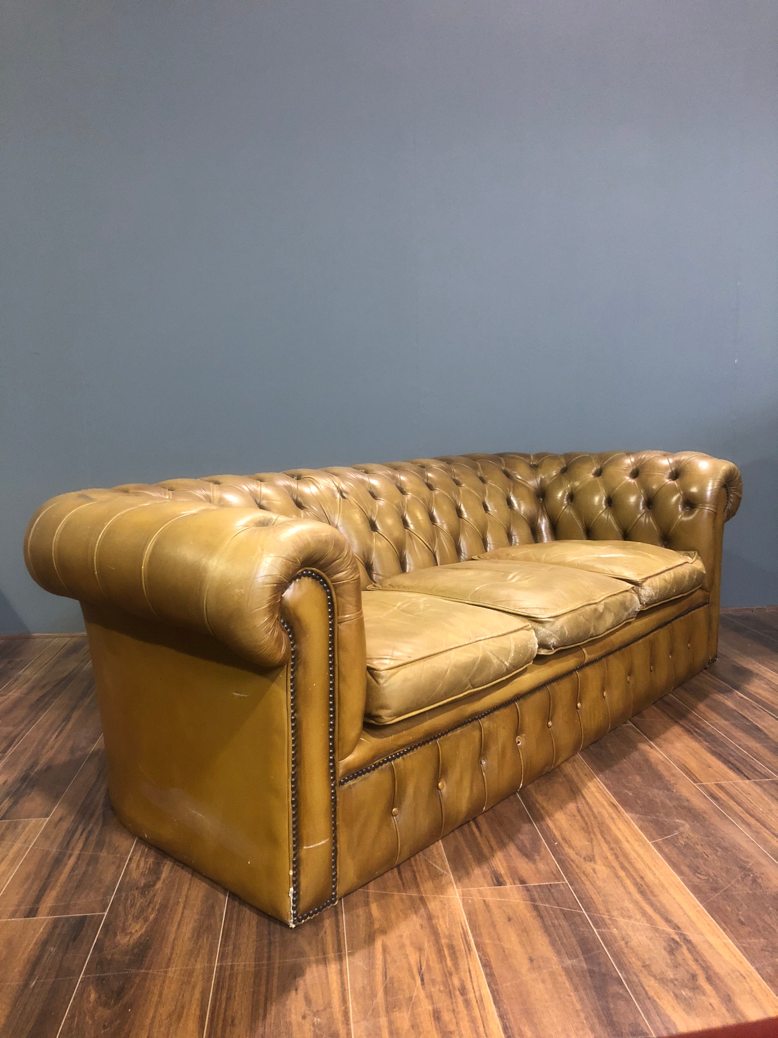 Twice Loved - Olive Tan Leather Sofa