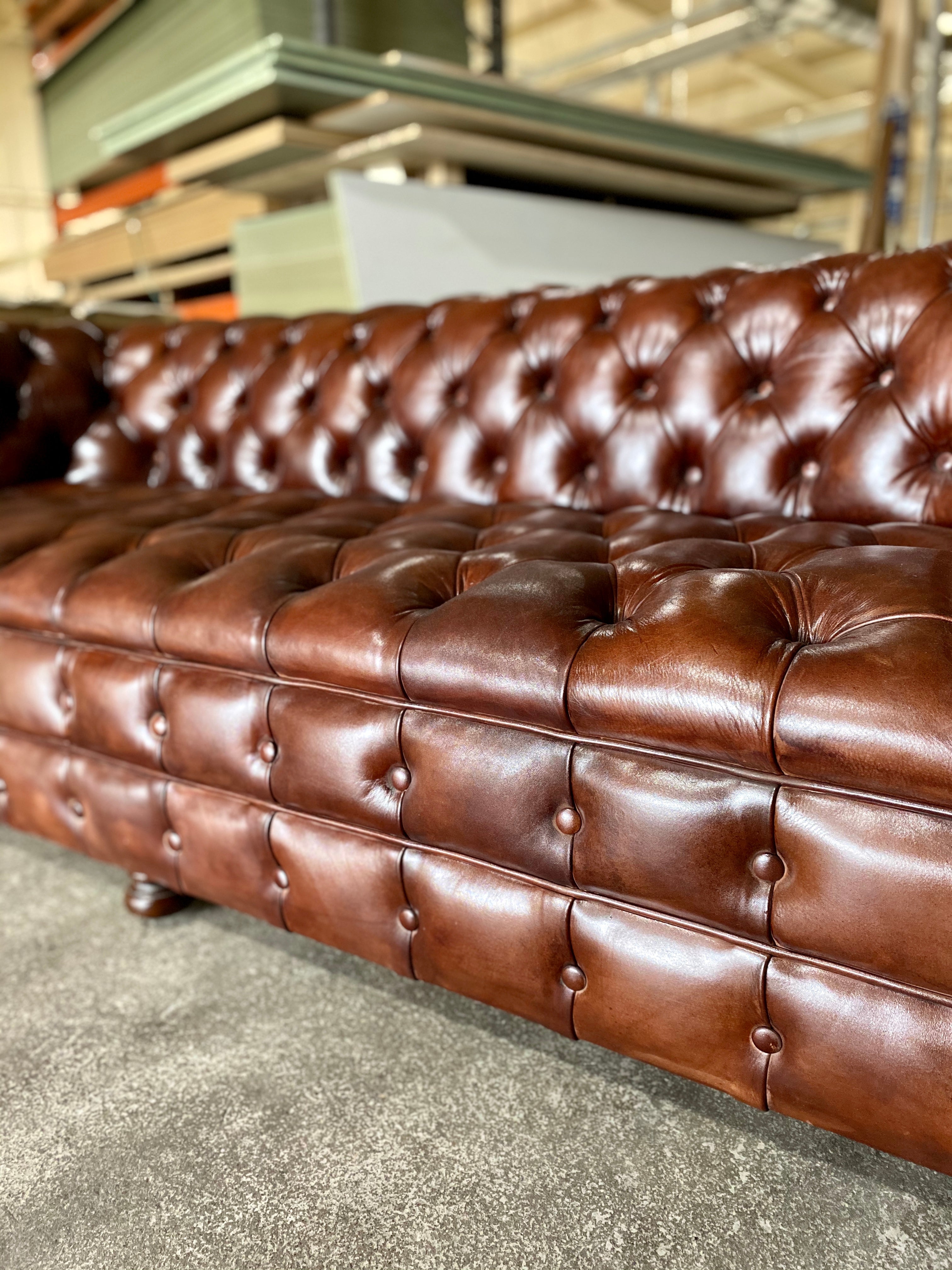 A Perfectly Restored Drop Arm MidC Chesterfield in Hand Dyed Warm Browns