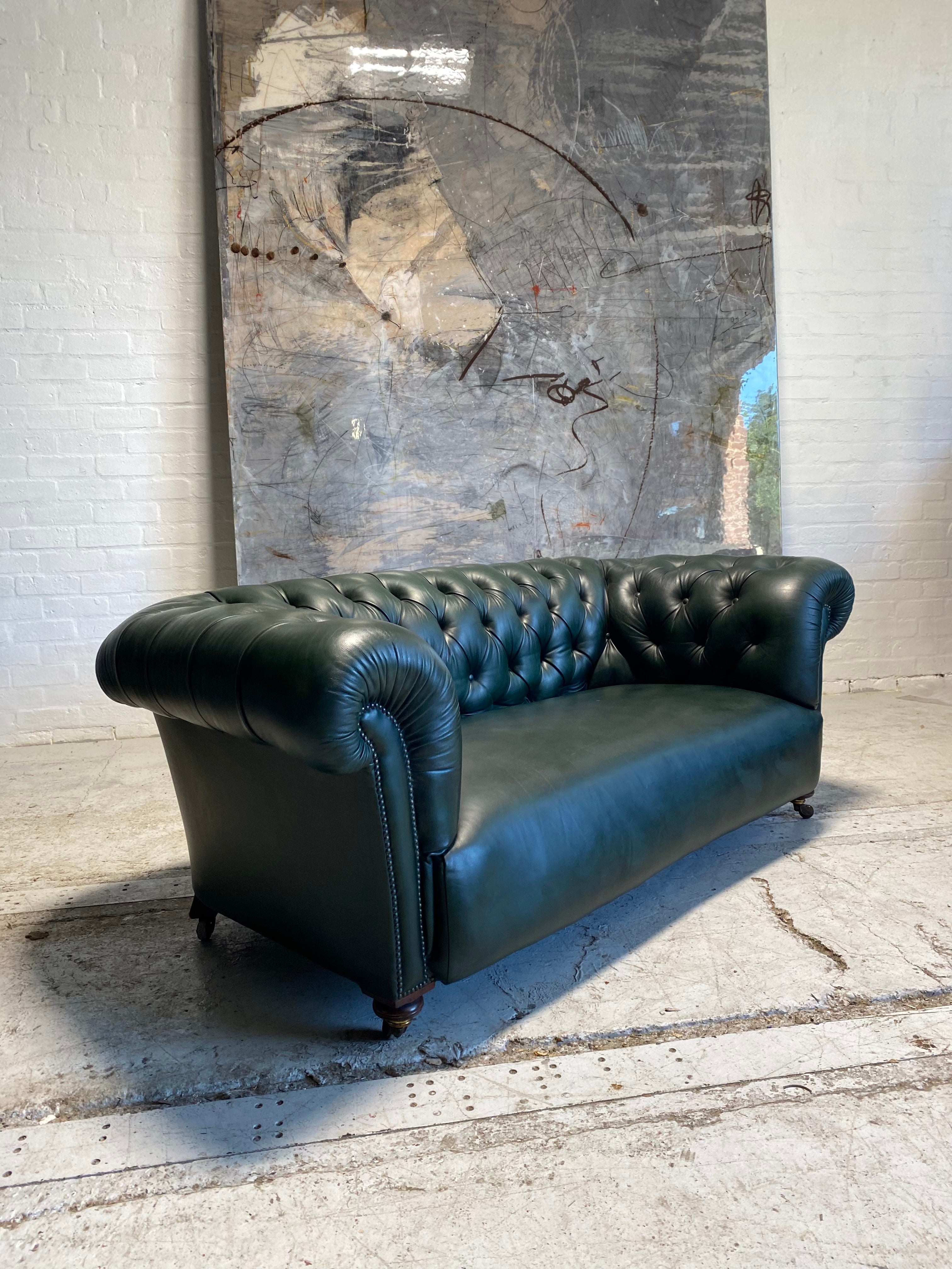 Antique 19thC Chesterfield in Bank of England Green