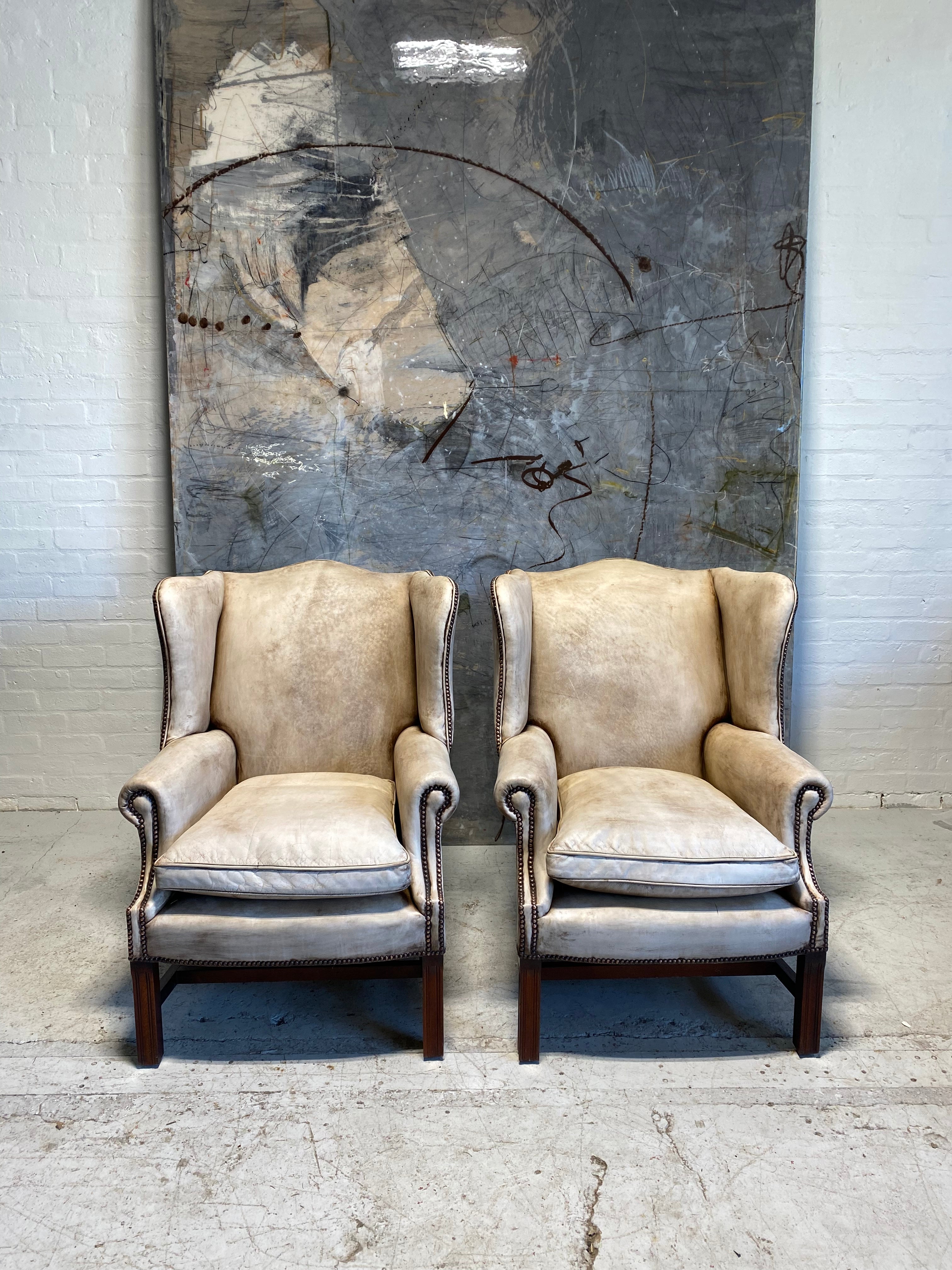 A Rare Pair of Hand Dyed MidC Gentleman’s Wing Back Chairs