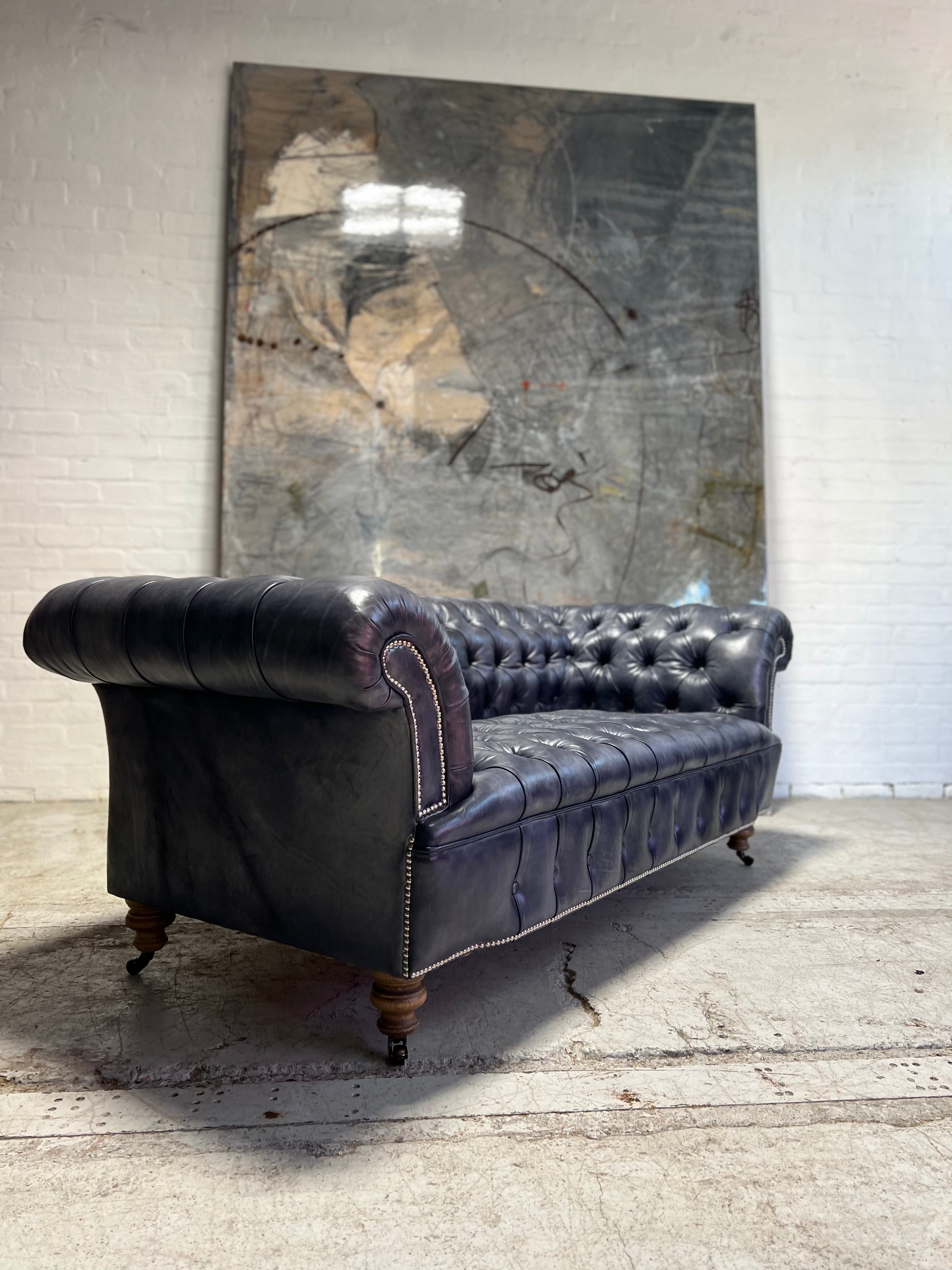 Our Howard Leather Chesterfield Sofa in Hand Dyed Elephant Grey