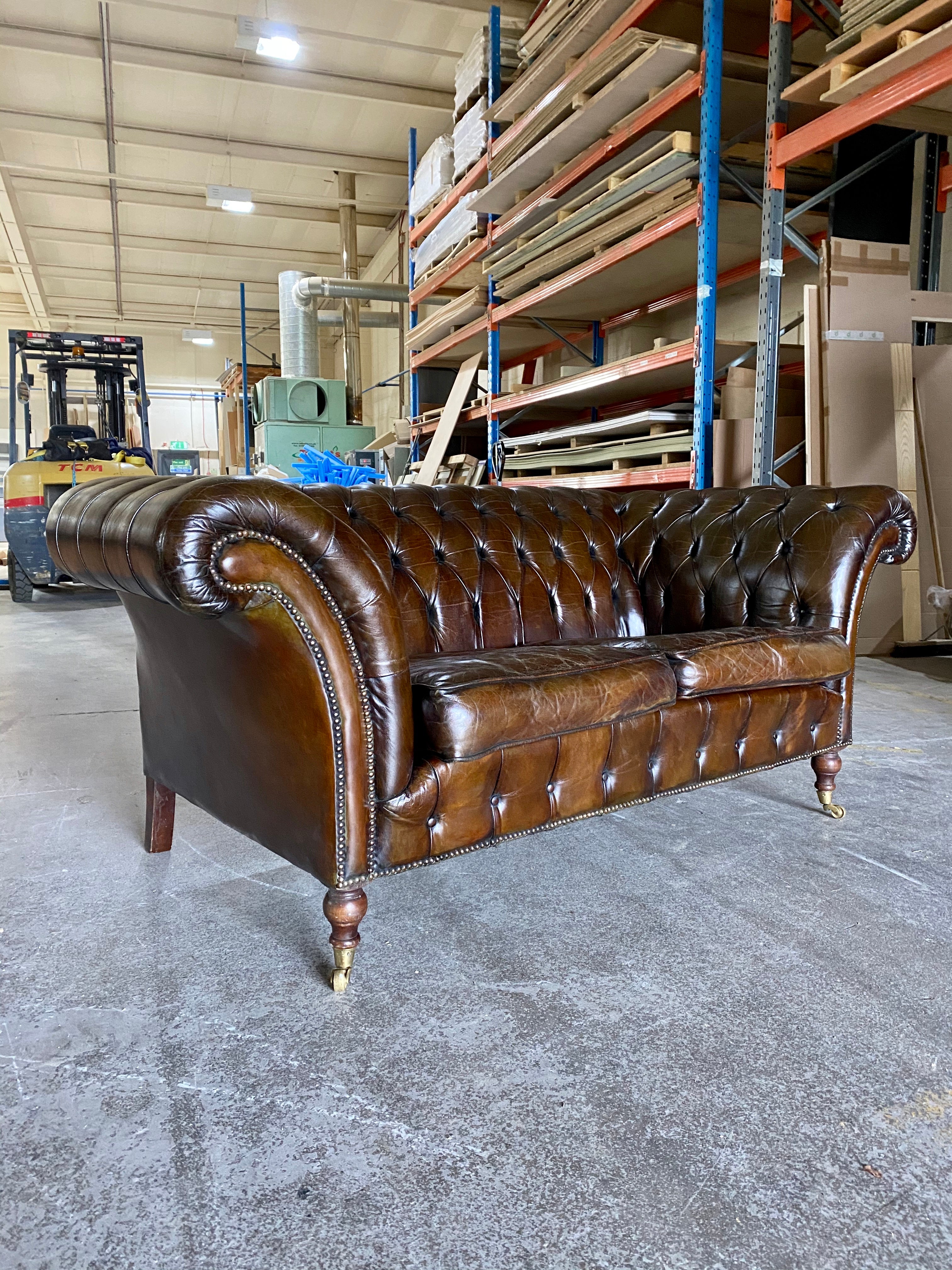 A Very Elegant 2 Seat Vintage Leather Chesterfield Sofa