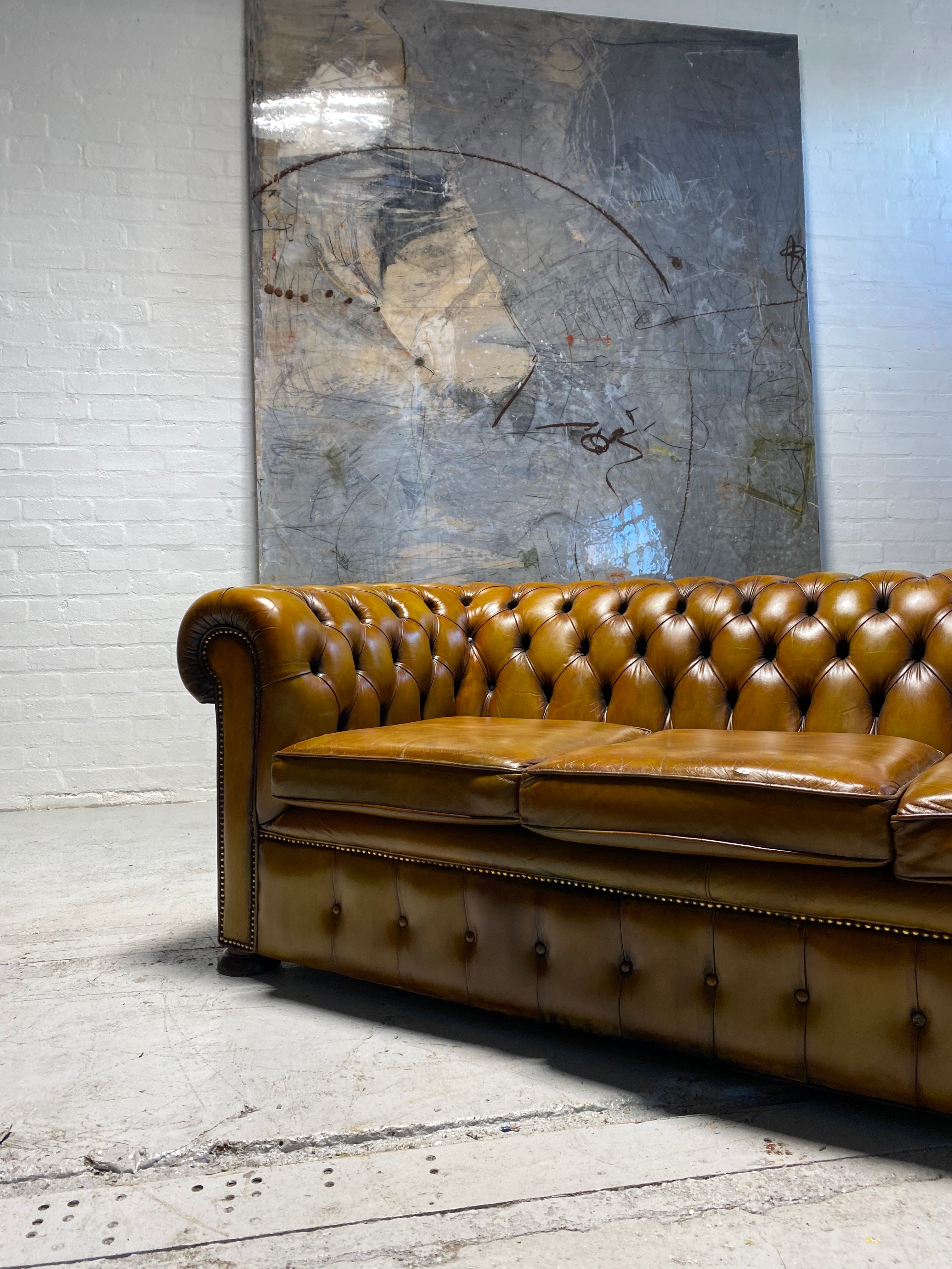 A Most Beautiful Vintage MidC Chesterfield Sofa in Amazing Tans