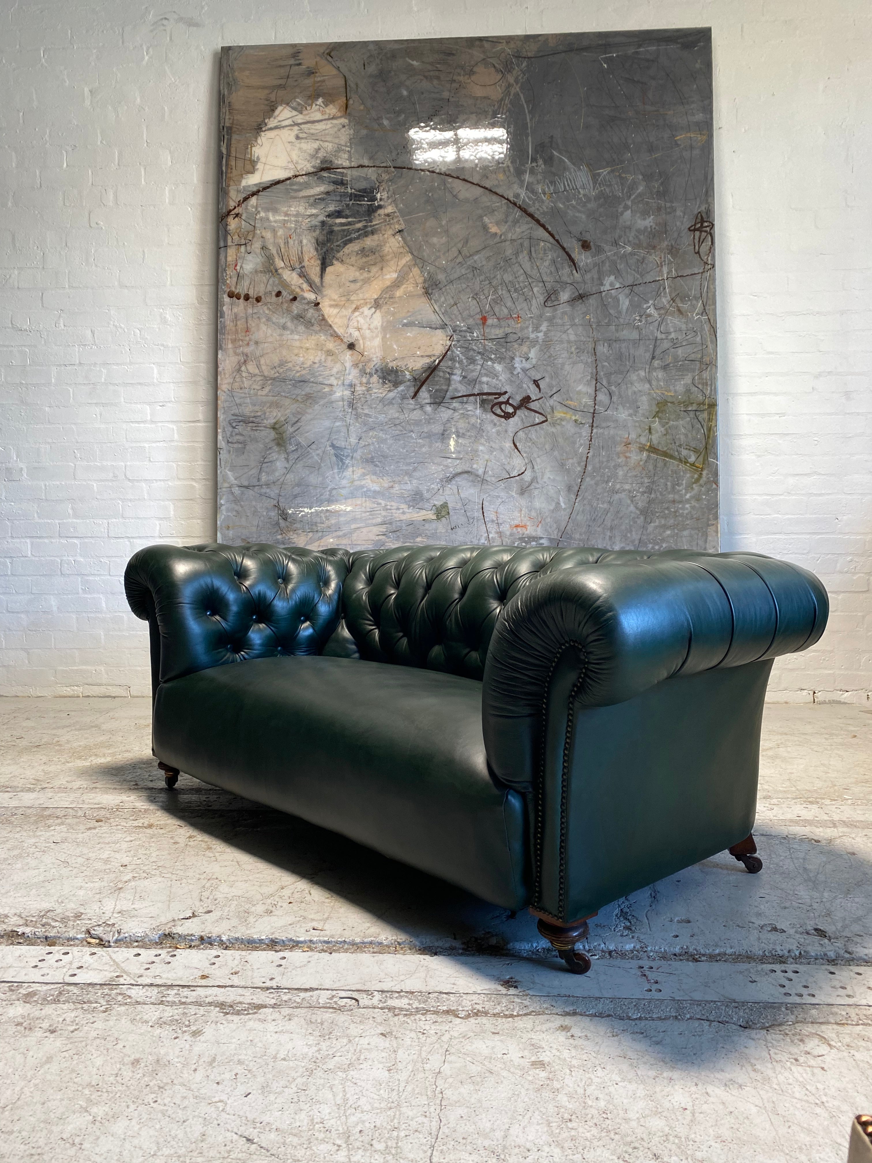 Antique 19thC Chesterfield in Bank of England Green