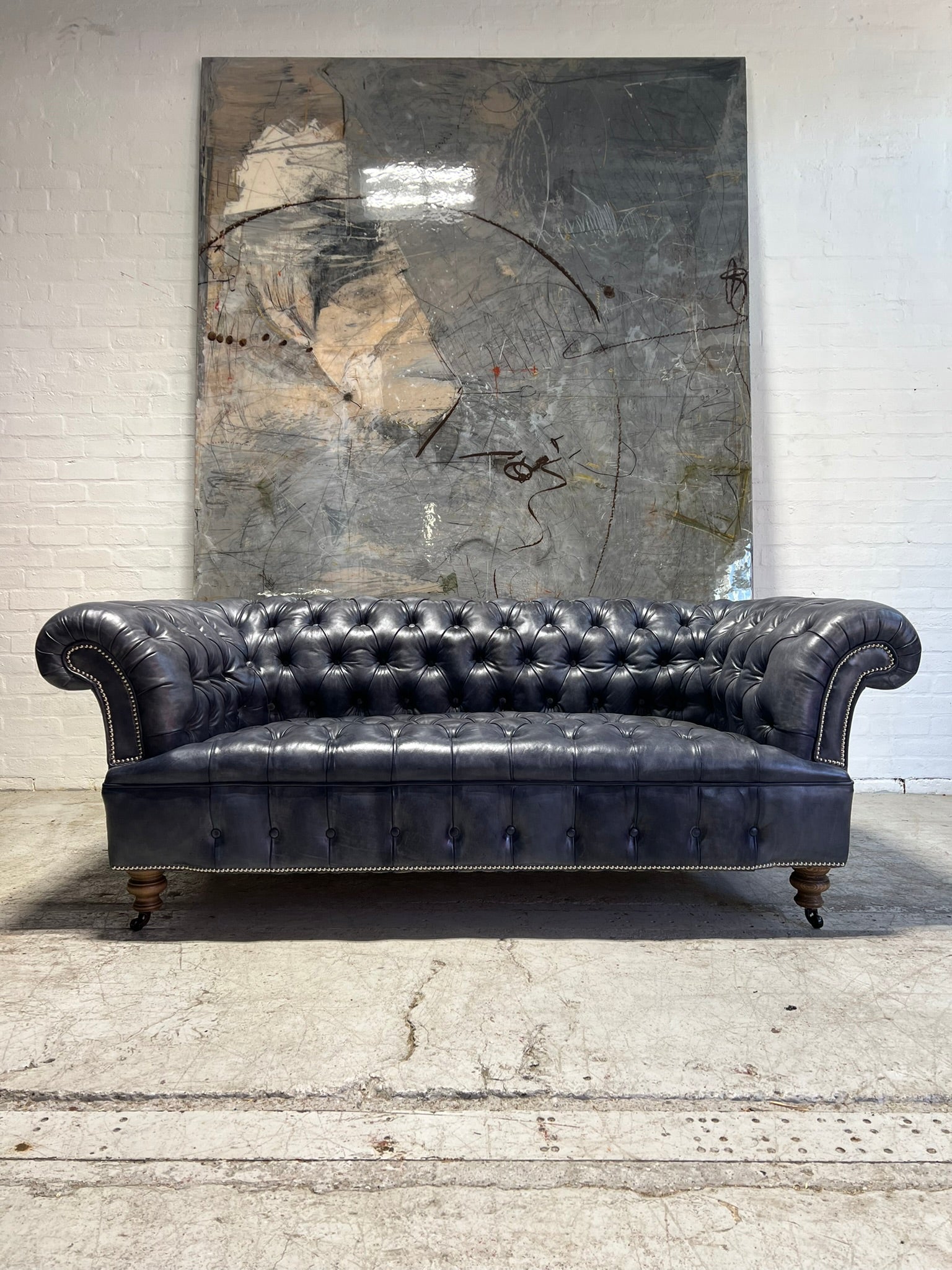 Our Howard Leather Chesterfield Sofa in Hand Dyed Elephant Grey