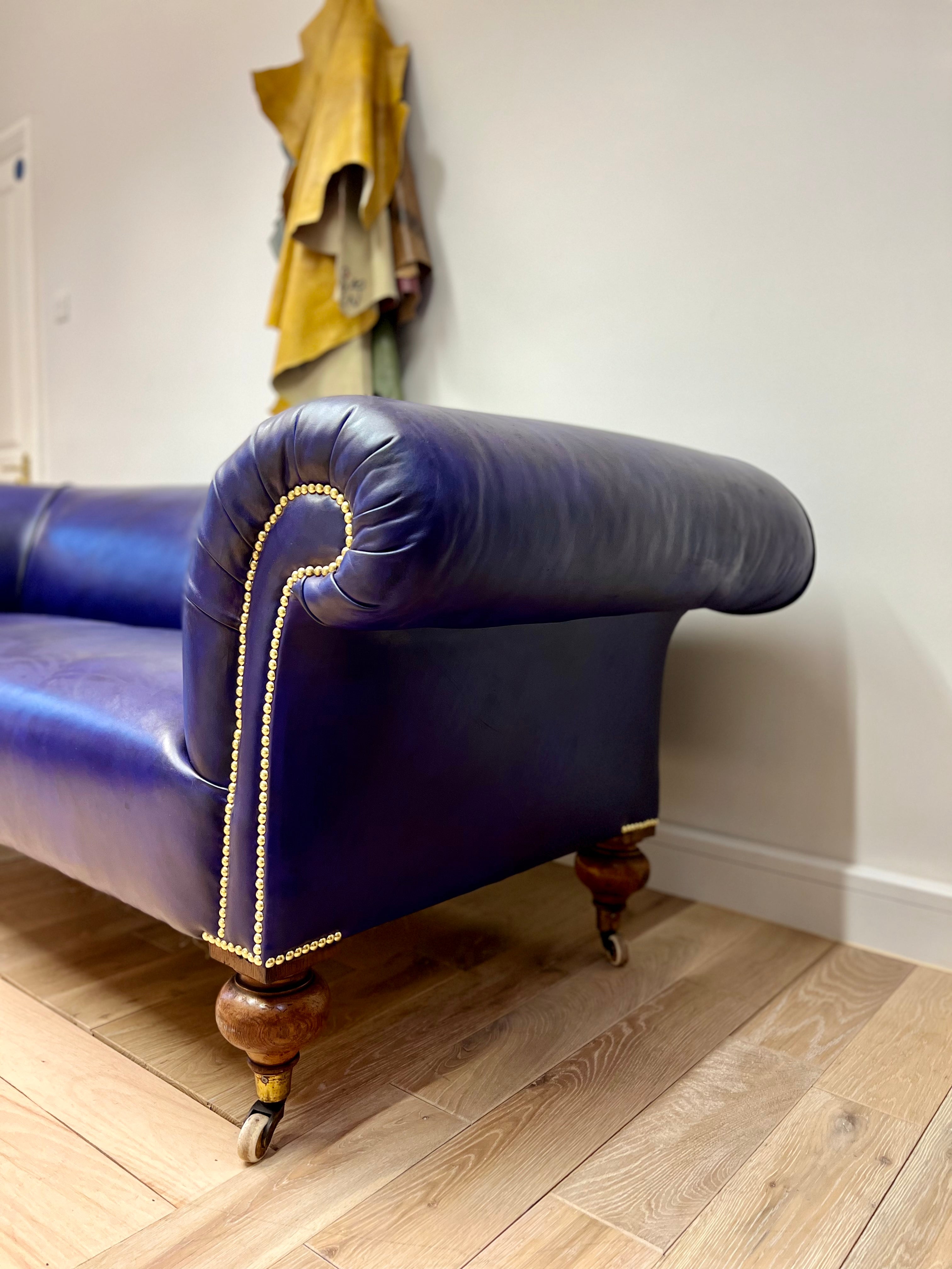 19thC Victorian Chesterfield Sofa - Fully Restored in our Hand Dyed Leathers in Amethyst