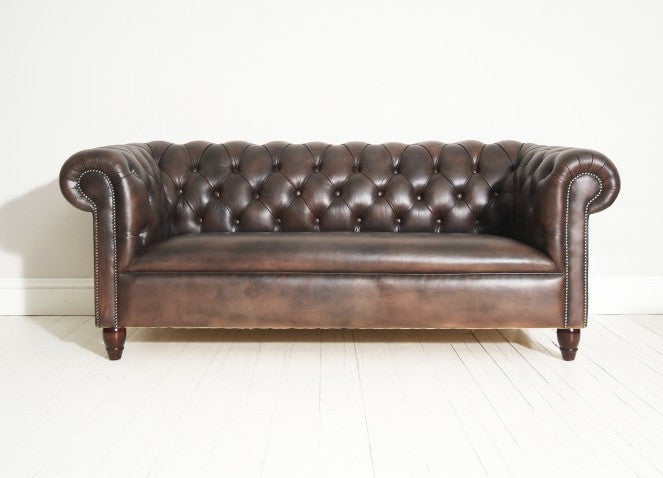 Fully Restored Pre-Loved Chesterfield Sofa in Hand Dyed Chestnut