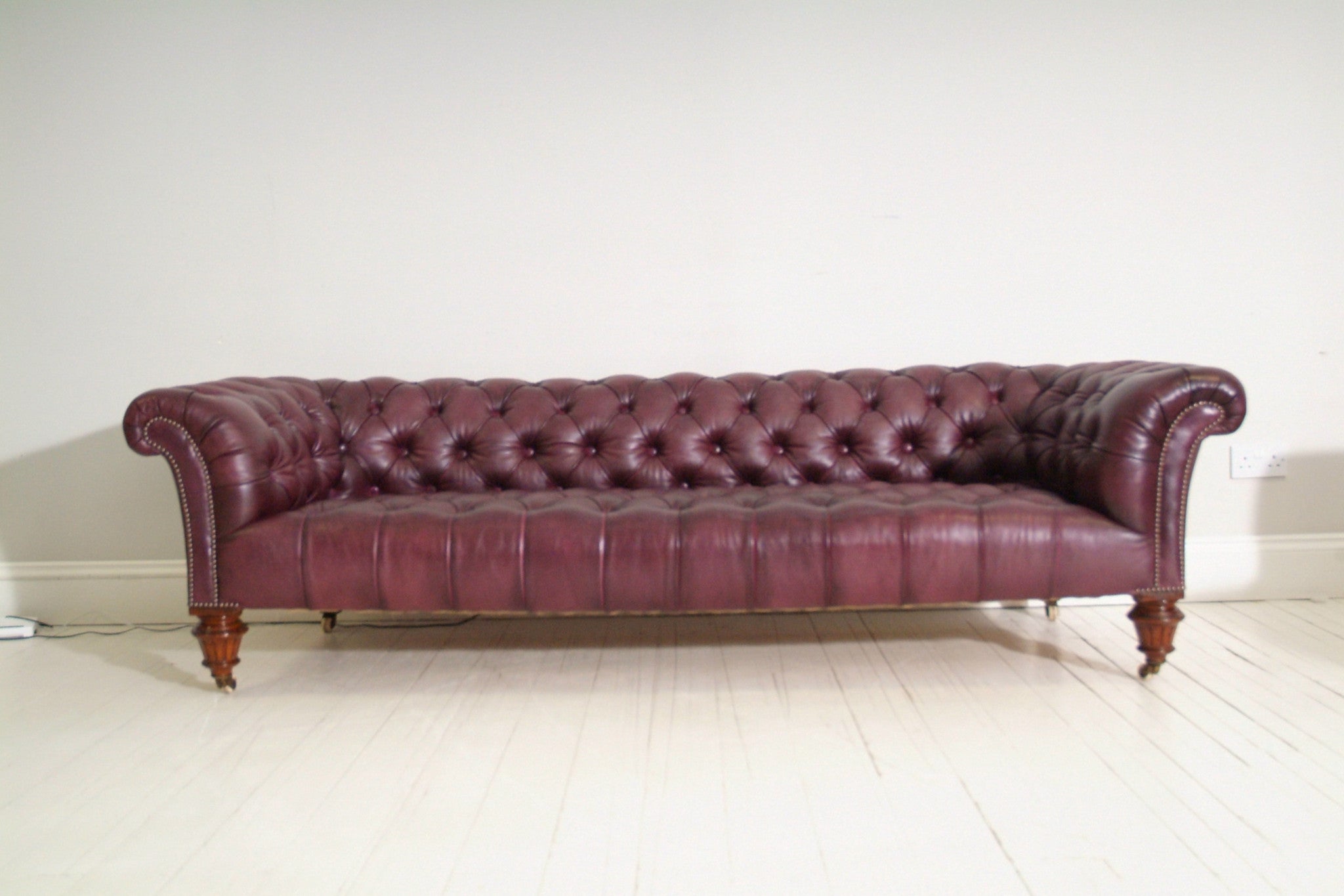 PAIR OF WILLIAM IV SOFAS : RICH BROWN & GRAPE