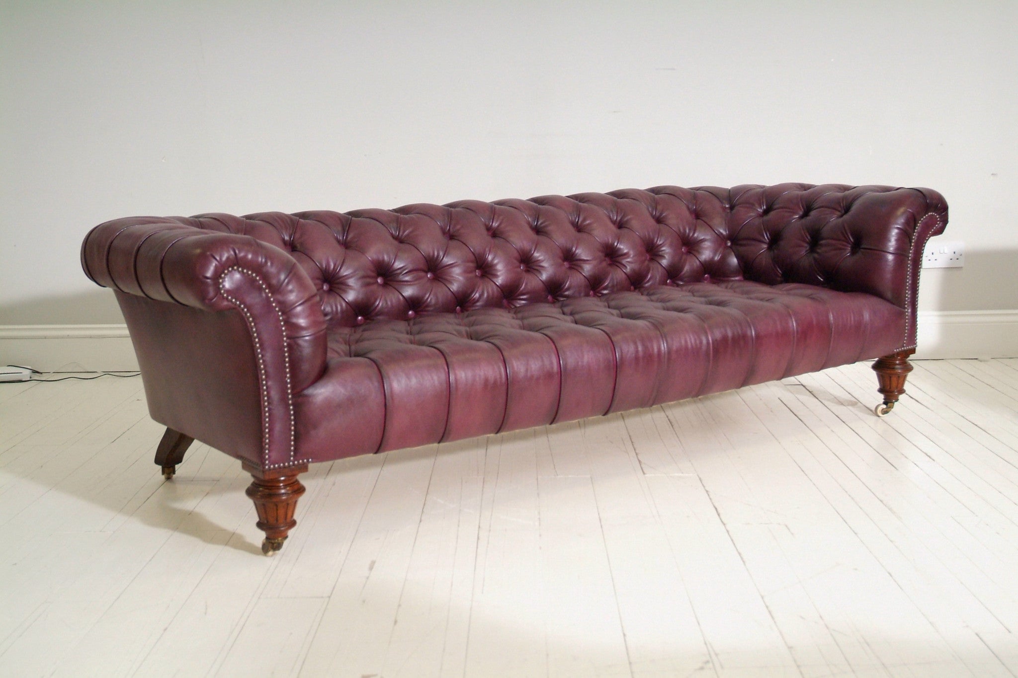 PAIR OF WILLIAM IV SOFAS : RICH BROWN & GRAPE