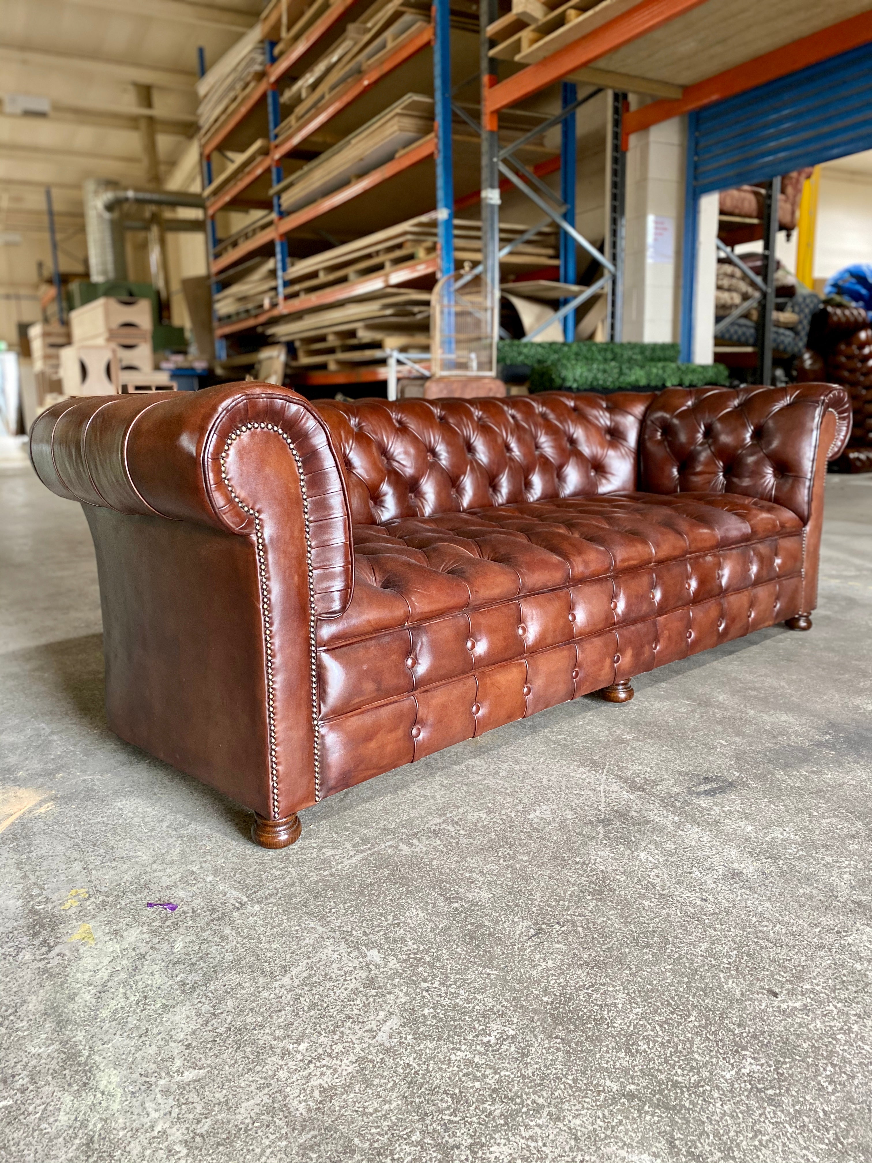 A Perfectly Restored Drop Arm MidC Chesterfield in Hand Dyed Warm Browns