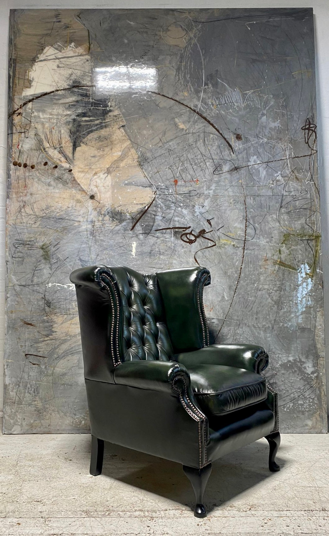 A Really Rich Ink Green Chesterfield Queen Anne Chair