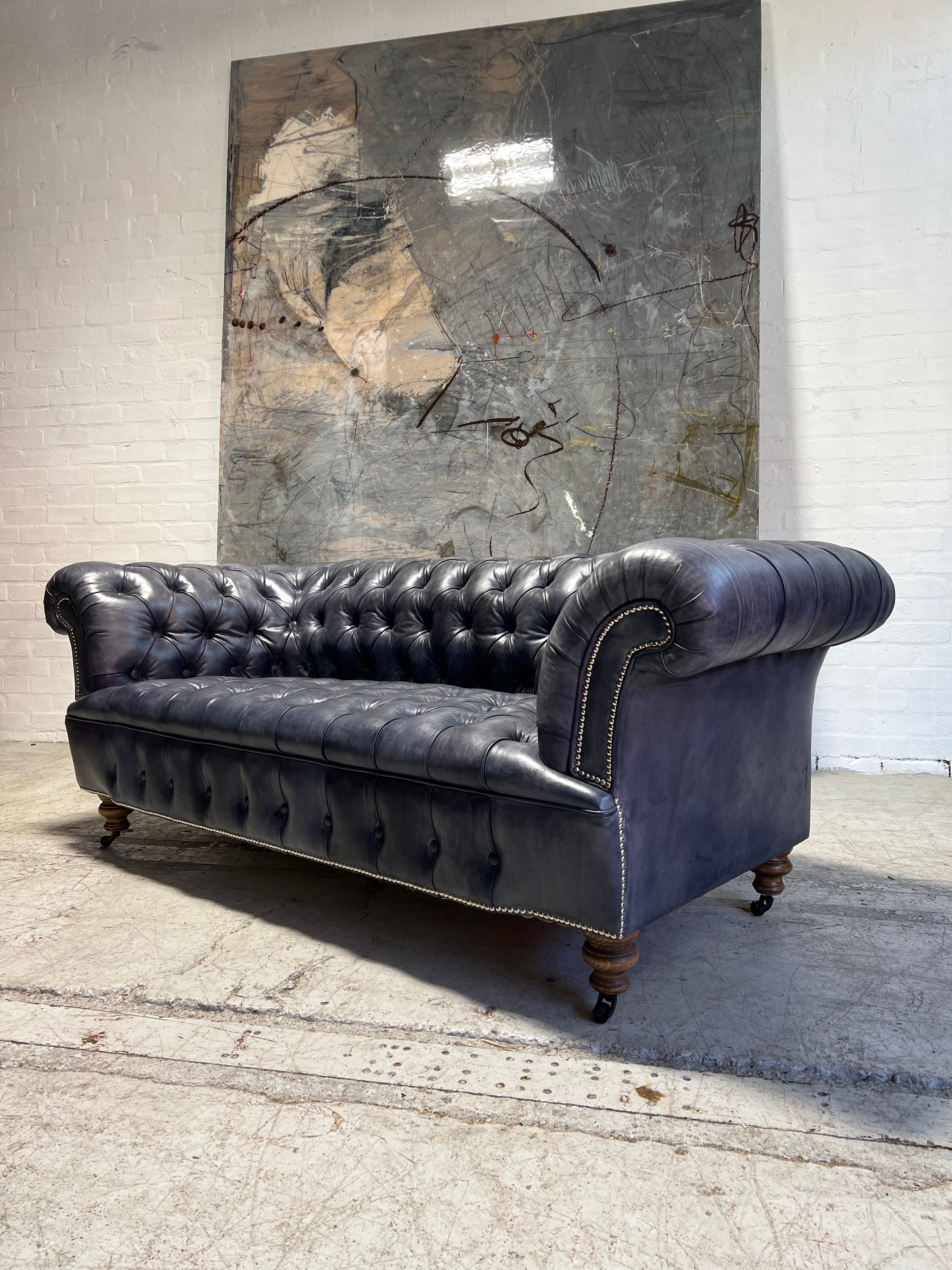 Our Howard Leather Chesterfield Sofa in Hand Dyed Elephant Grey