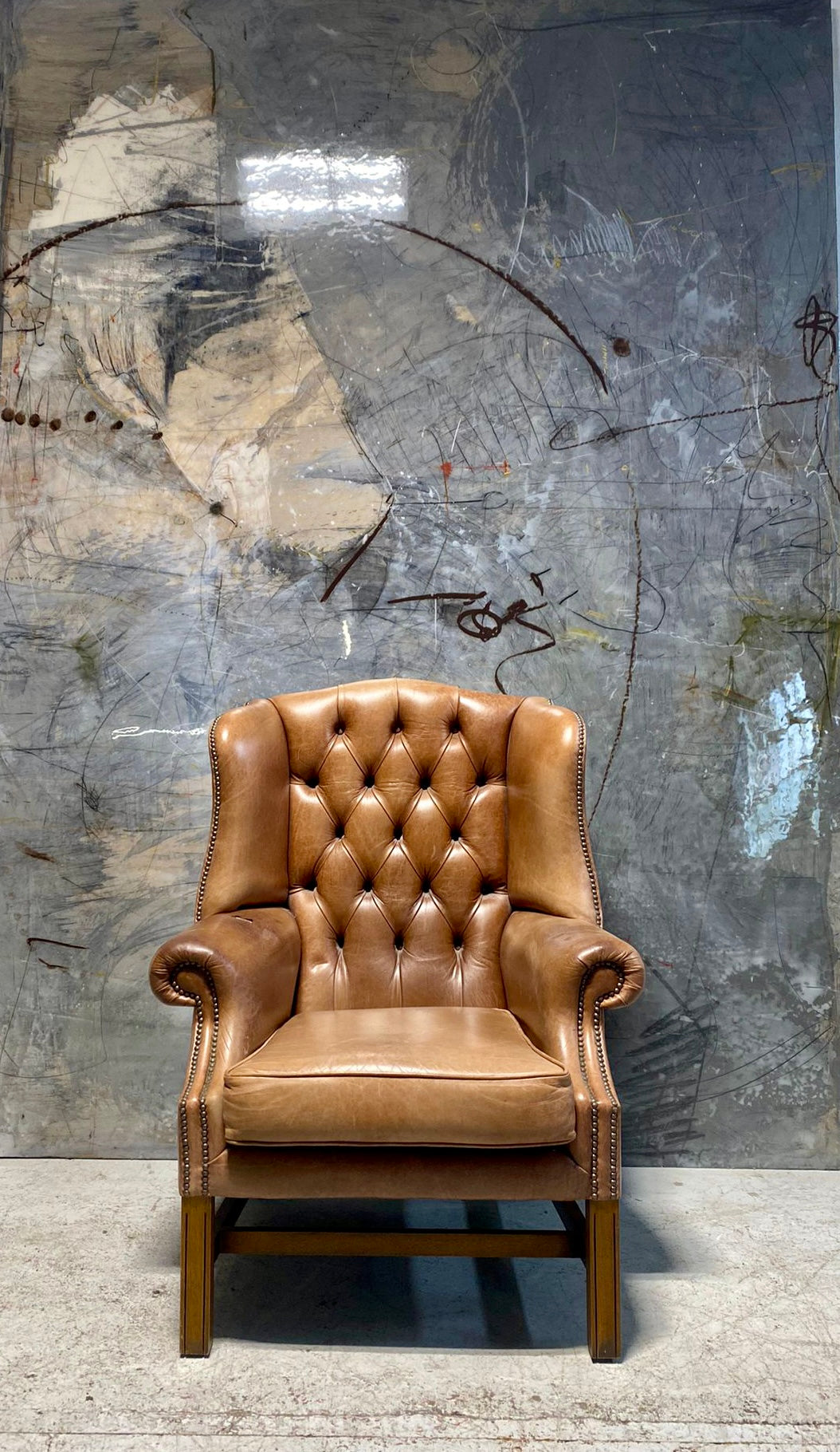 A Really Nice Gentleman’s Chesterfield Wing Back Chair in Tan Leather