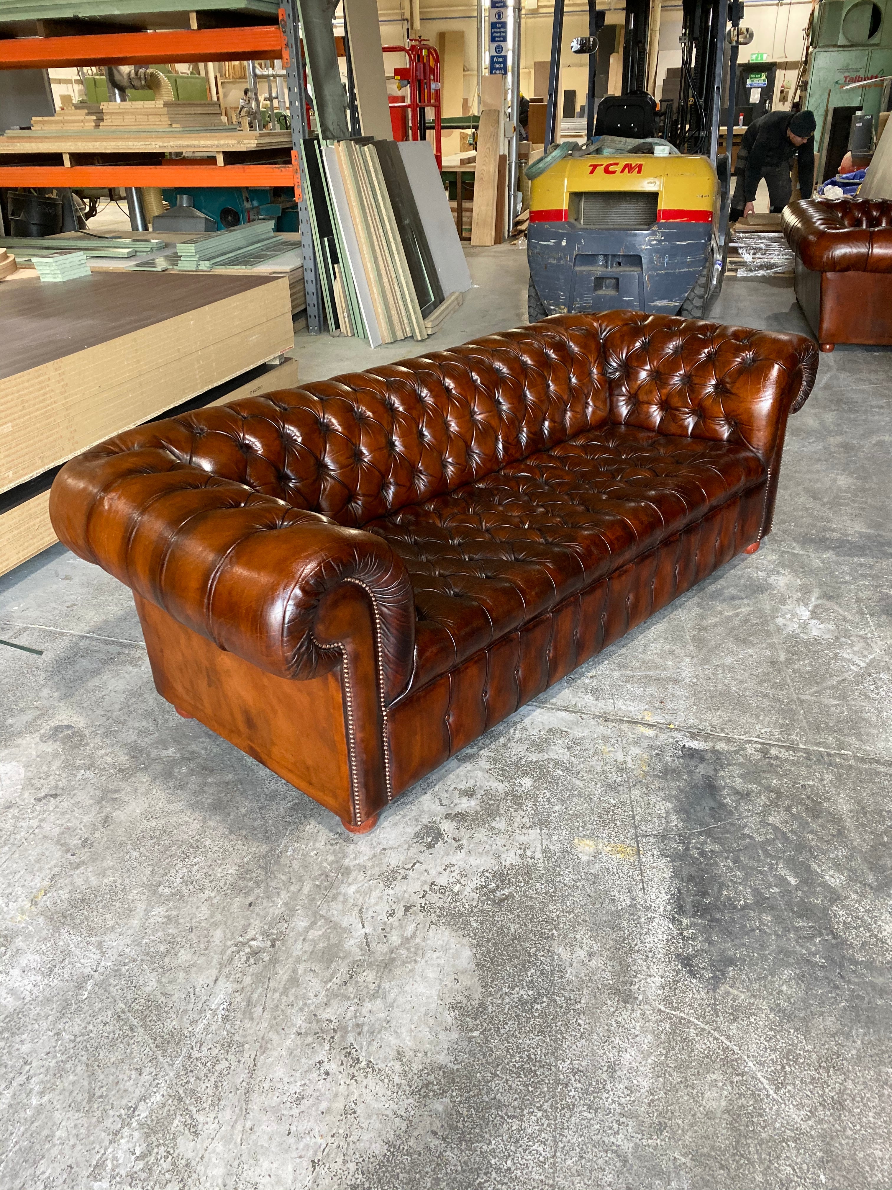 A Beautiful 4 seat Vintage Chesterfield Sofa Hand Dyed Leathers