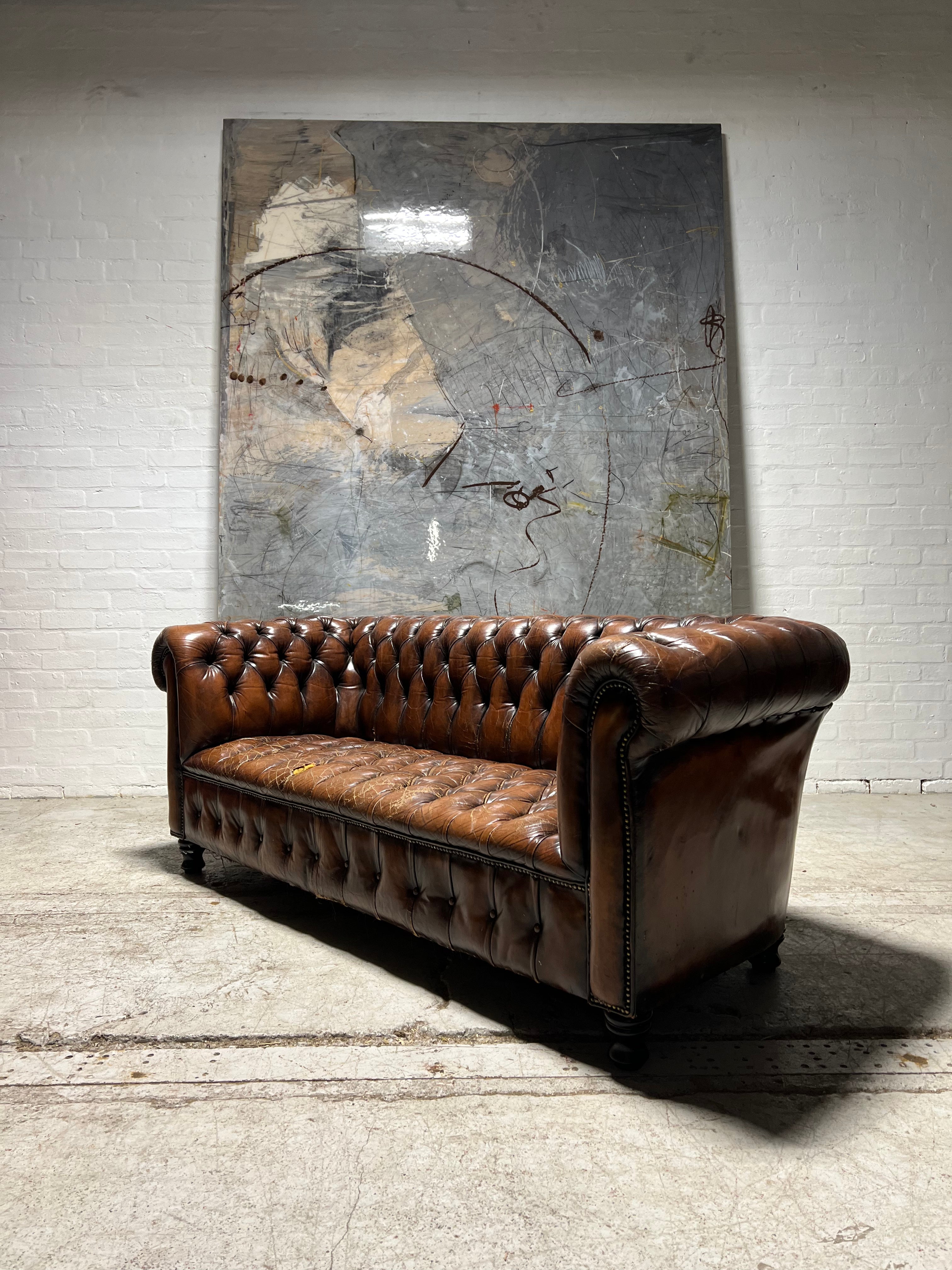 Very Good MidC Vintage Leather Chesterfield Sofa