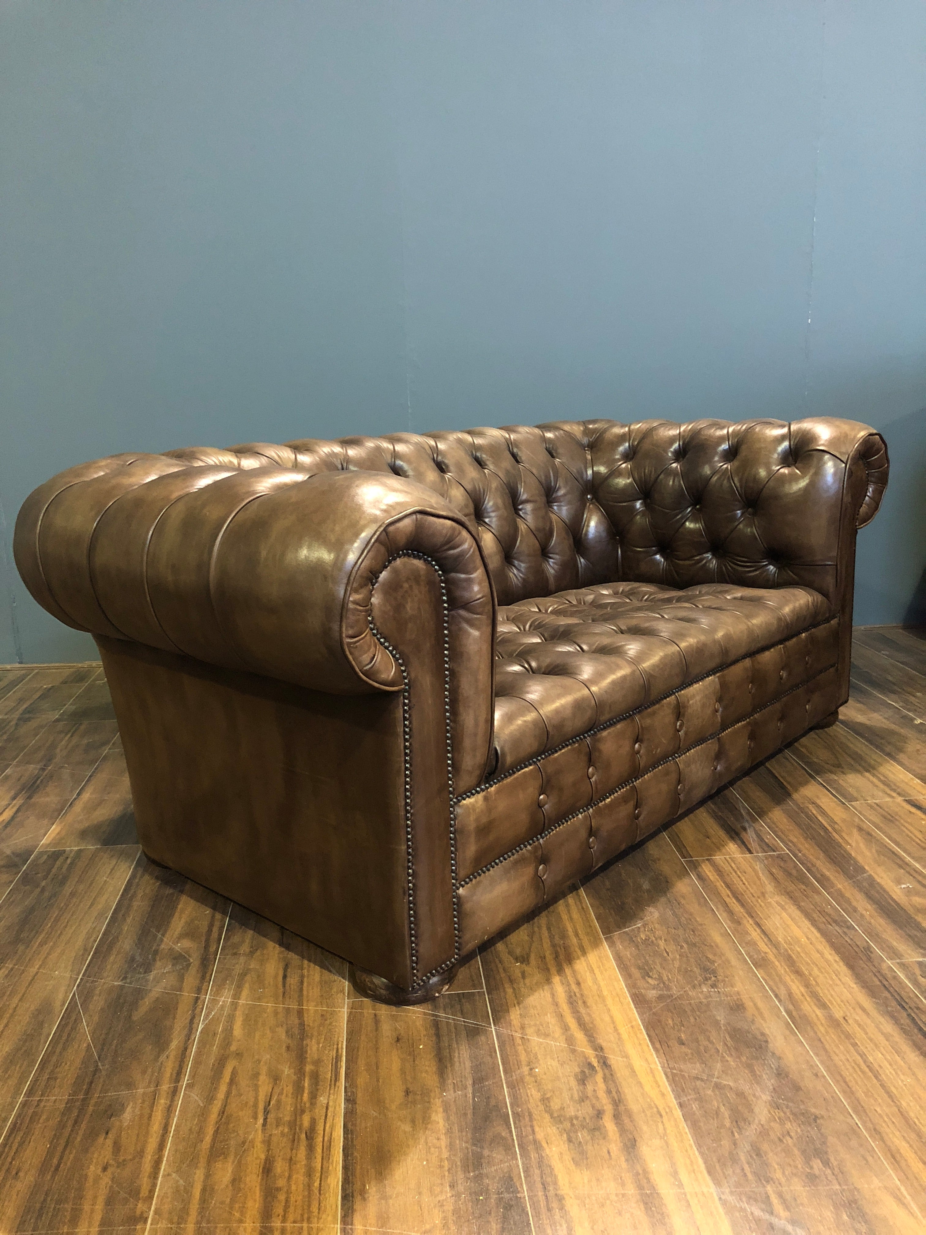 Our Bute 2 Seater in Dark Oak Hand Dyed Leathers