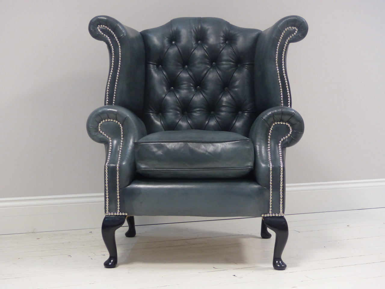 FULLY RESTORED AND REUPHOLSTERED HAND DYED QUEEN ANNE CHAIR