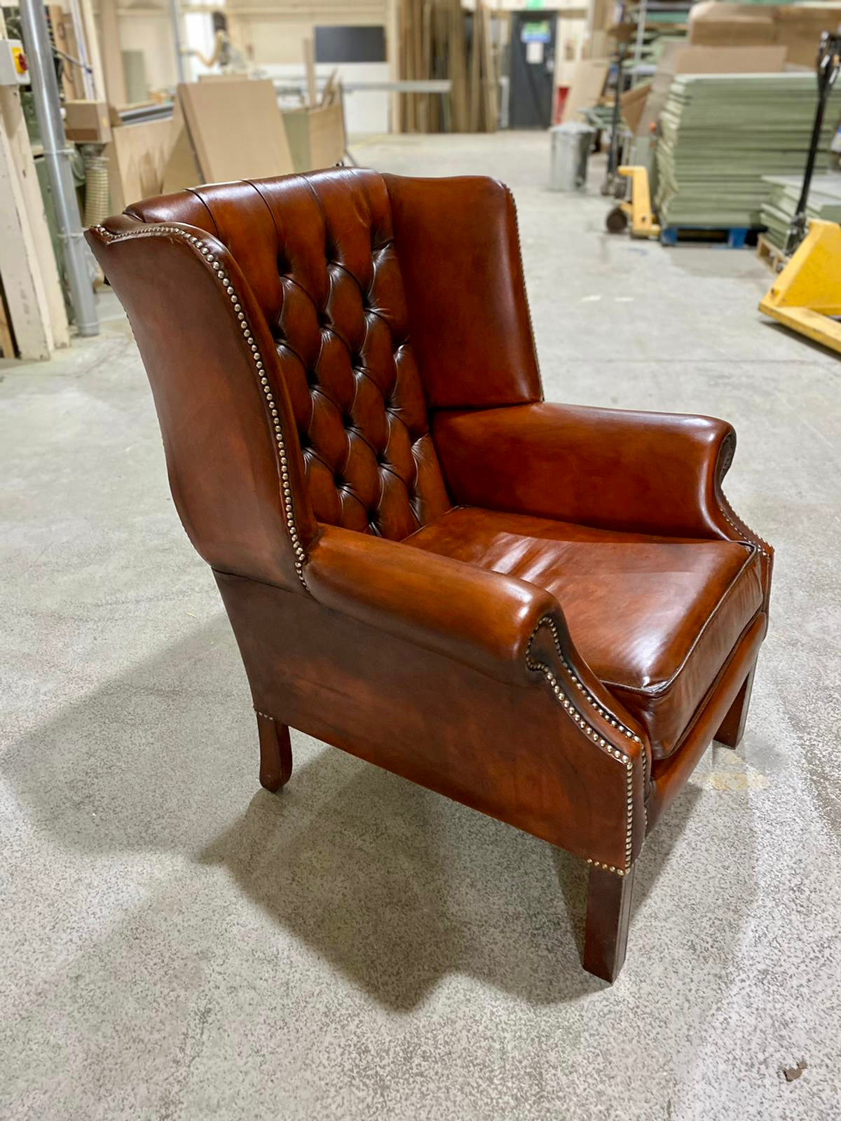 A Beautiful MidC Hand Dyed Chesterfield Sofa in Rich Cognac