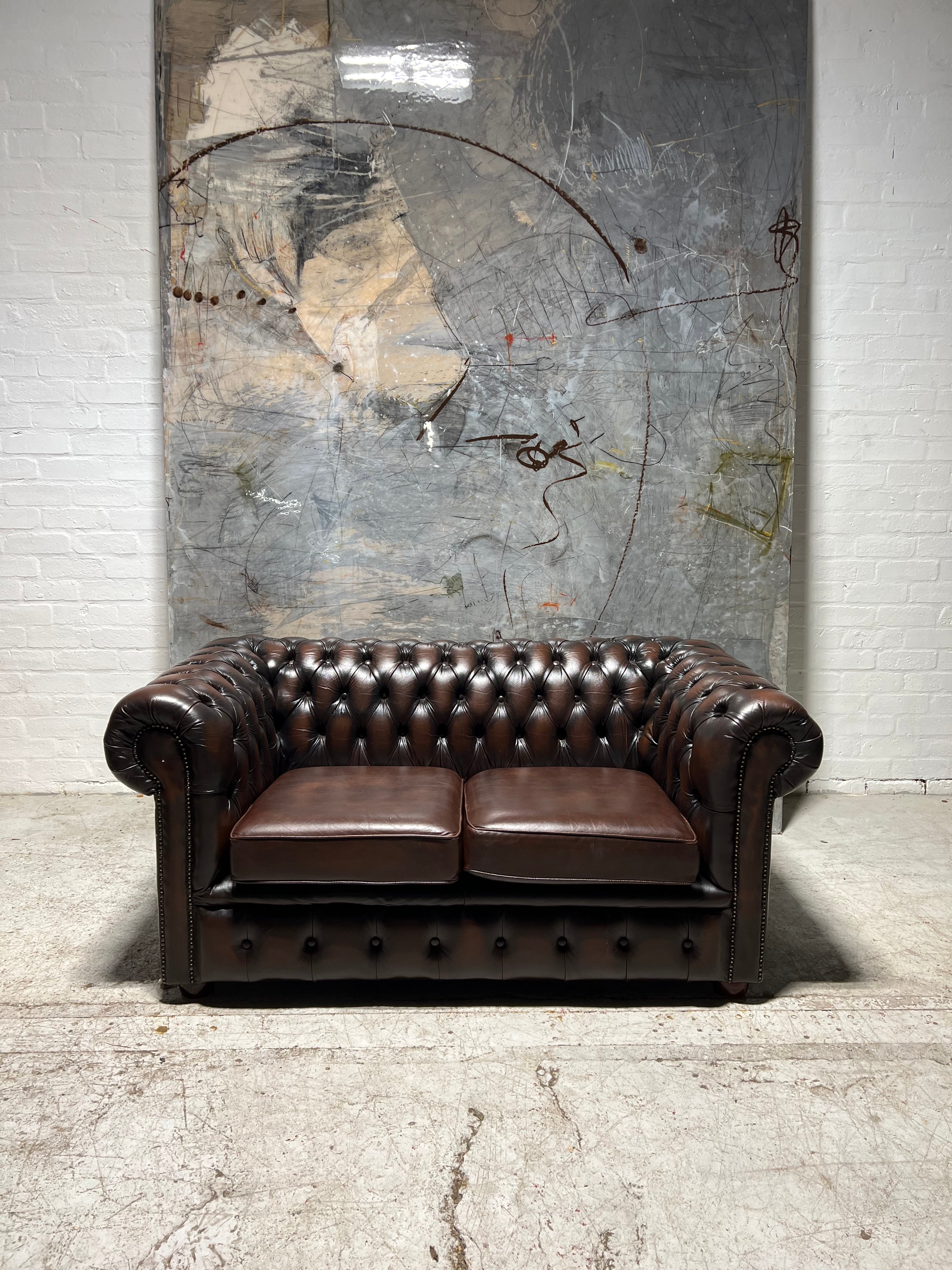 (1 of 3) Matching Little Leather Chesterfield 2 Seat Sofa in Darker Browns