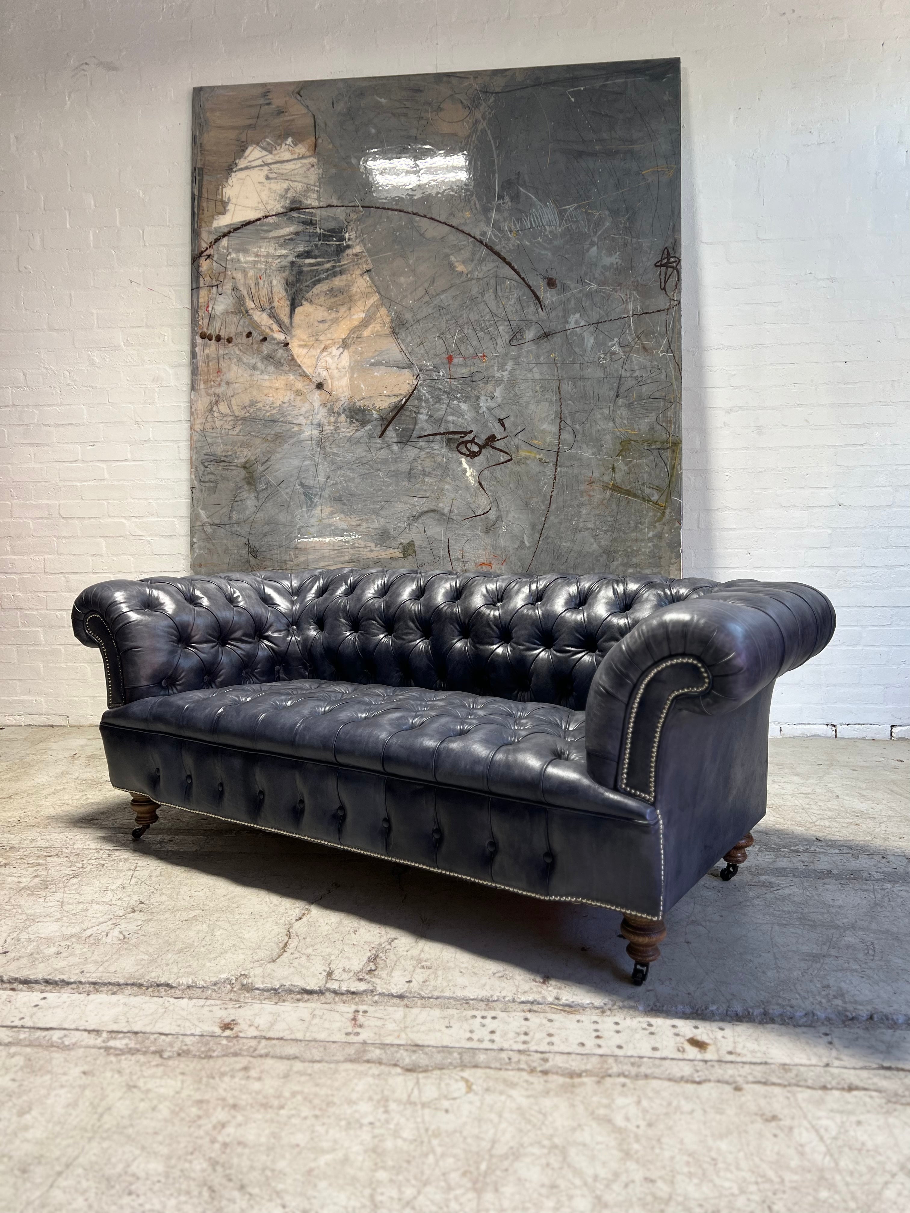 Our Howard Leather Chesterfield Sofa in Hand Dyed Elephant Grey