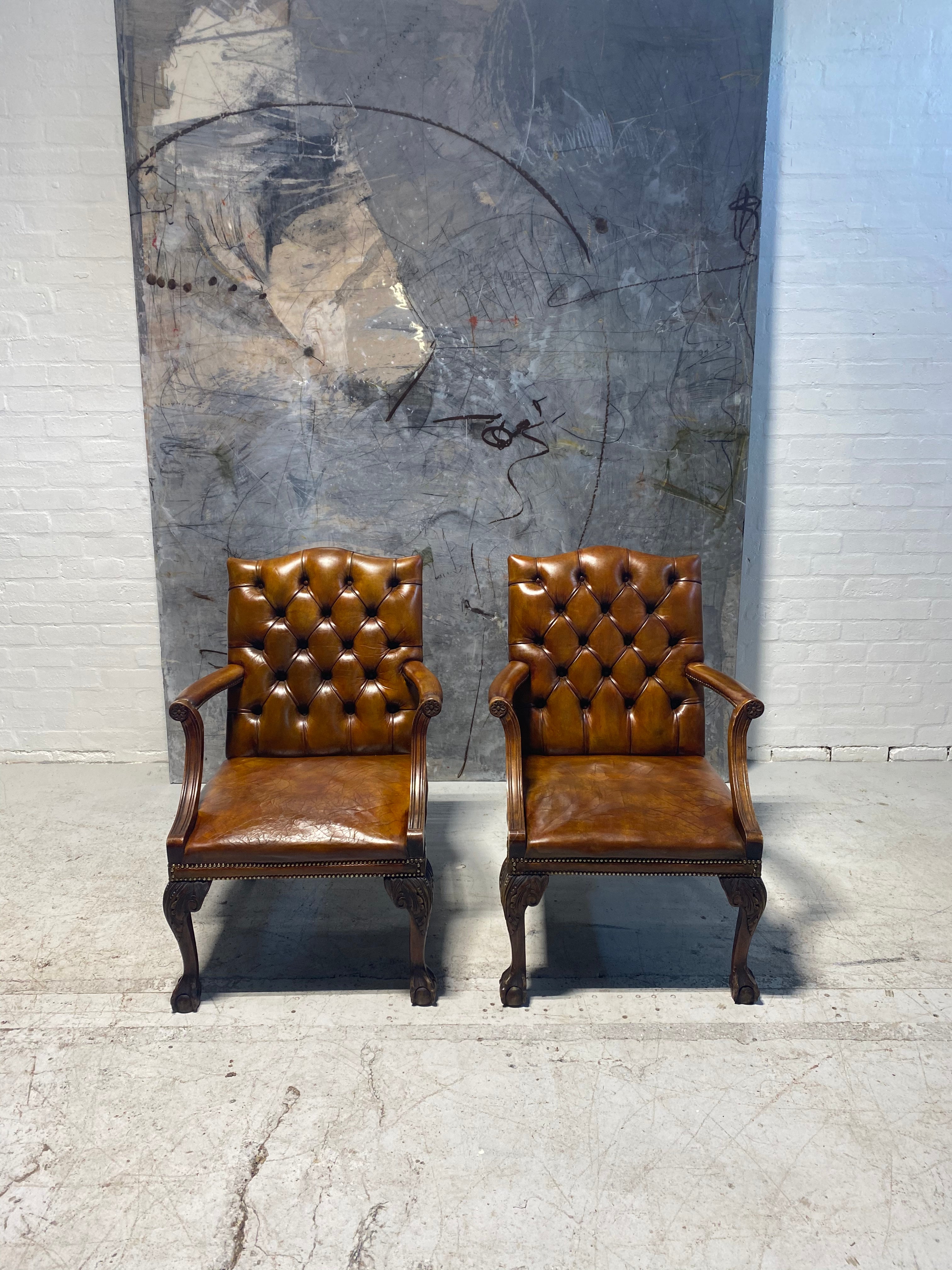 A Very Smart Matching Pair of Beautifully Carved Open Armchairs