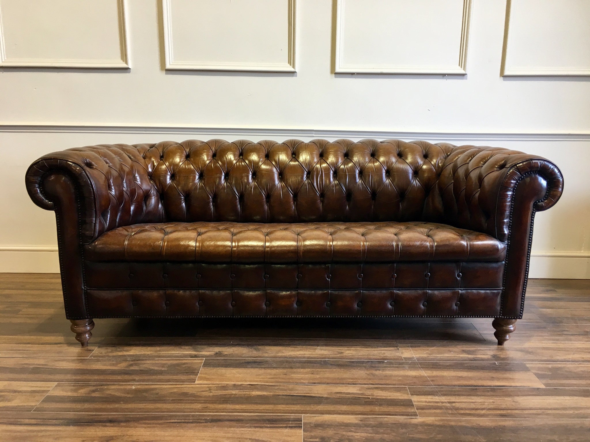 Early 20thC Antique Vintage Leather 3 Seater