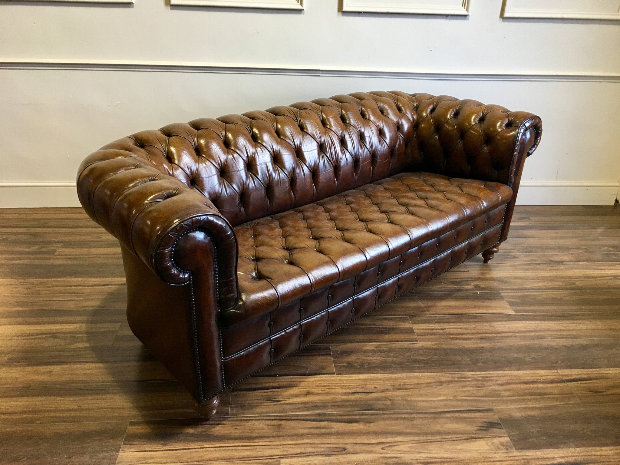 Early 20thC Antique Vintage Leather 3 Seater