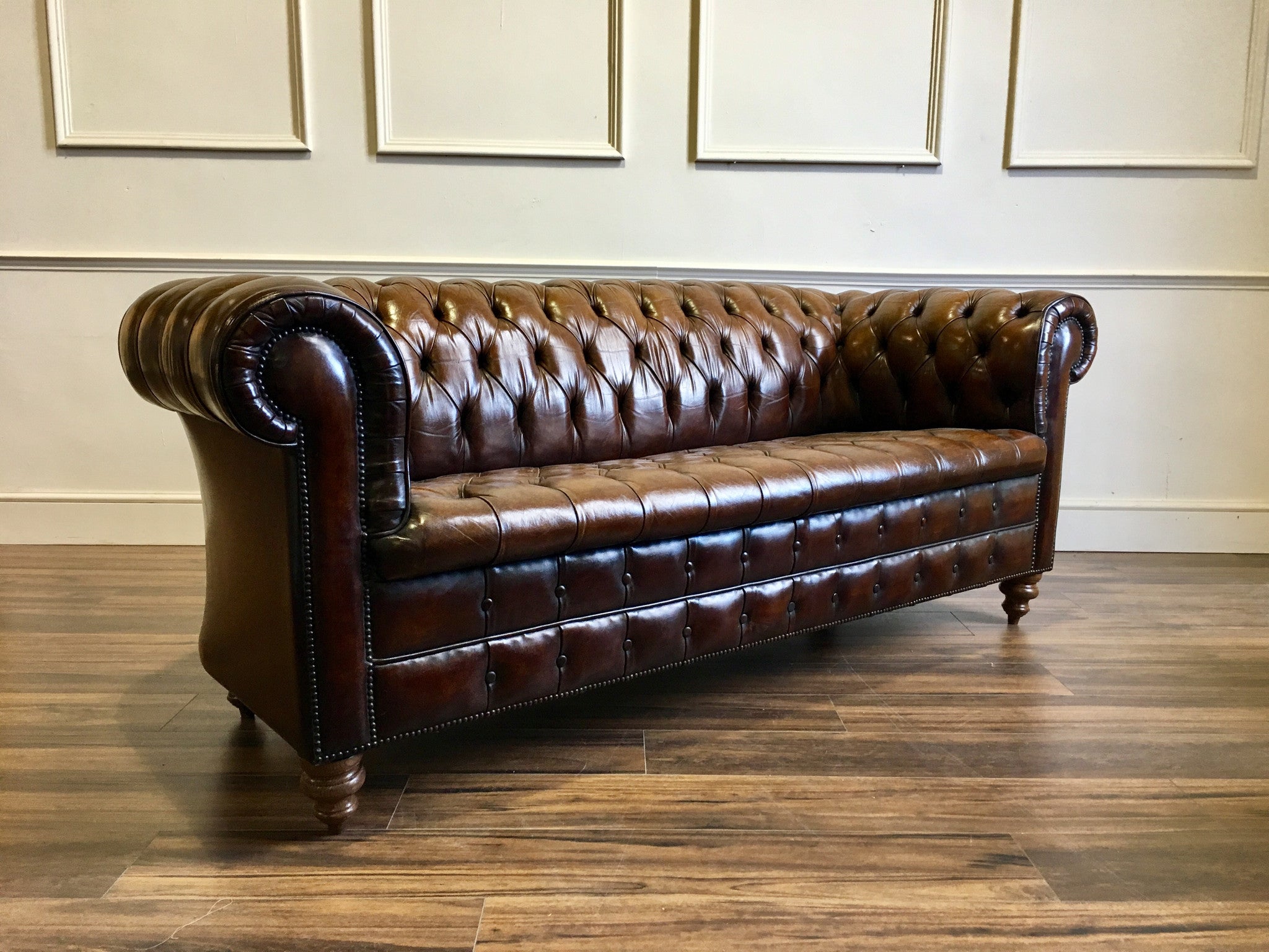 Early 20thC Antique Vintage Leather 3 Seater