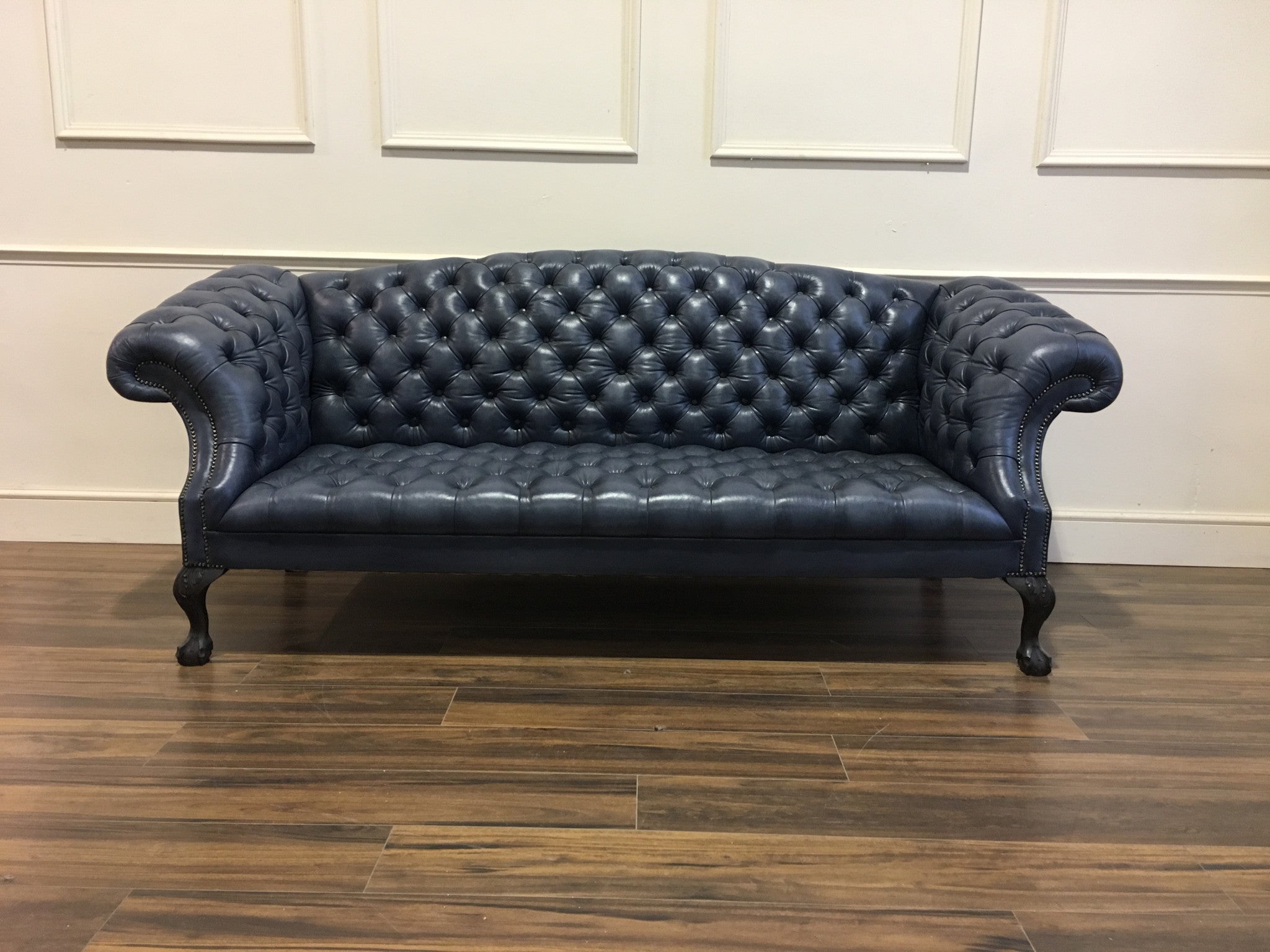 ROCKINGHAM CHIPPENDALE SOFA : IN HAND DYED SEA BLUE