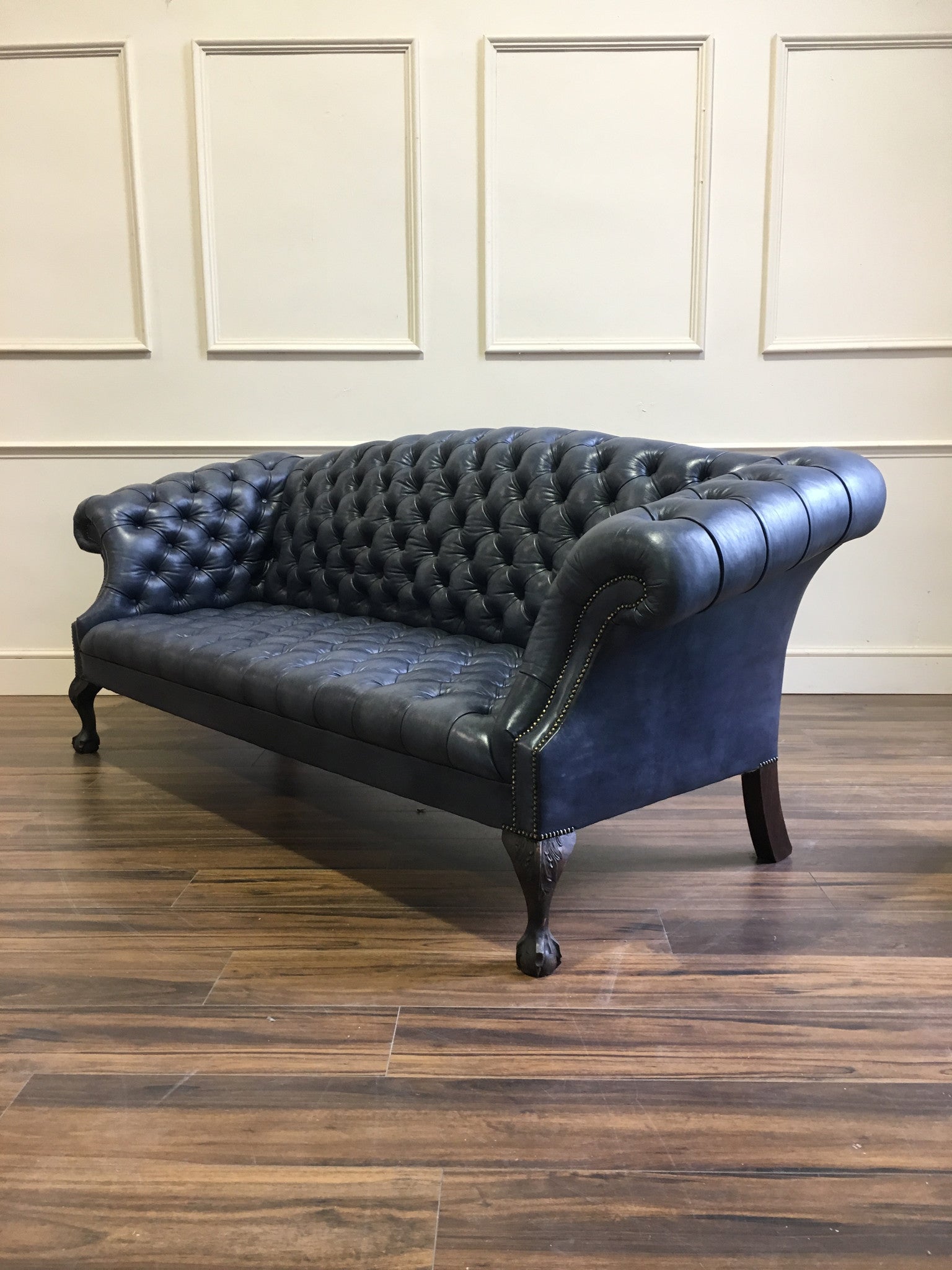 Ex-Display SALE - 4 Seater Rockingham Chippendale Sofa in hand Dyed Ocean Blue