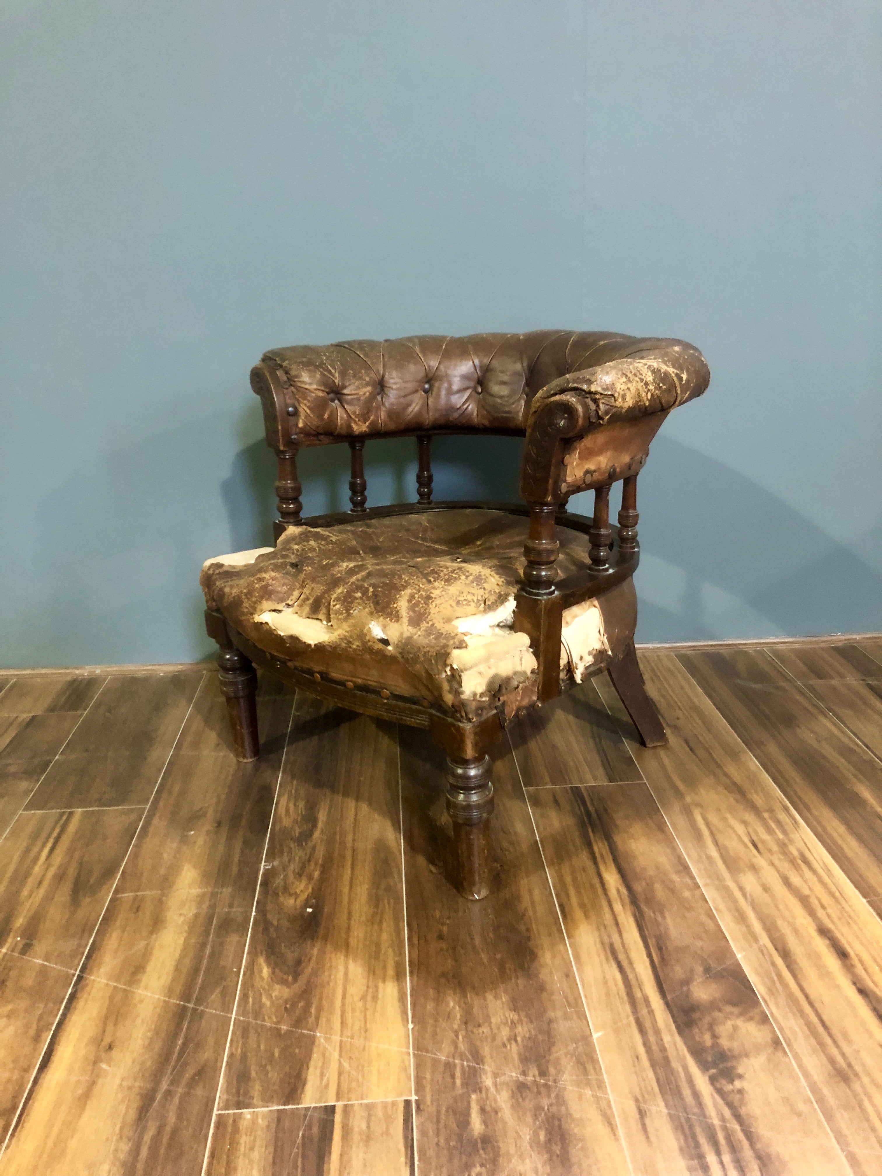 Early 19thC Captains Chair in Original Leather