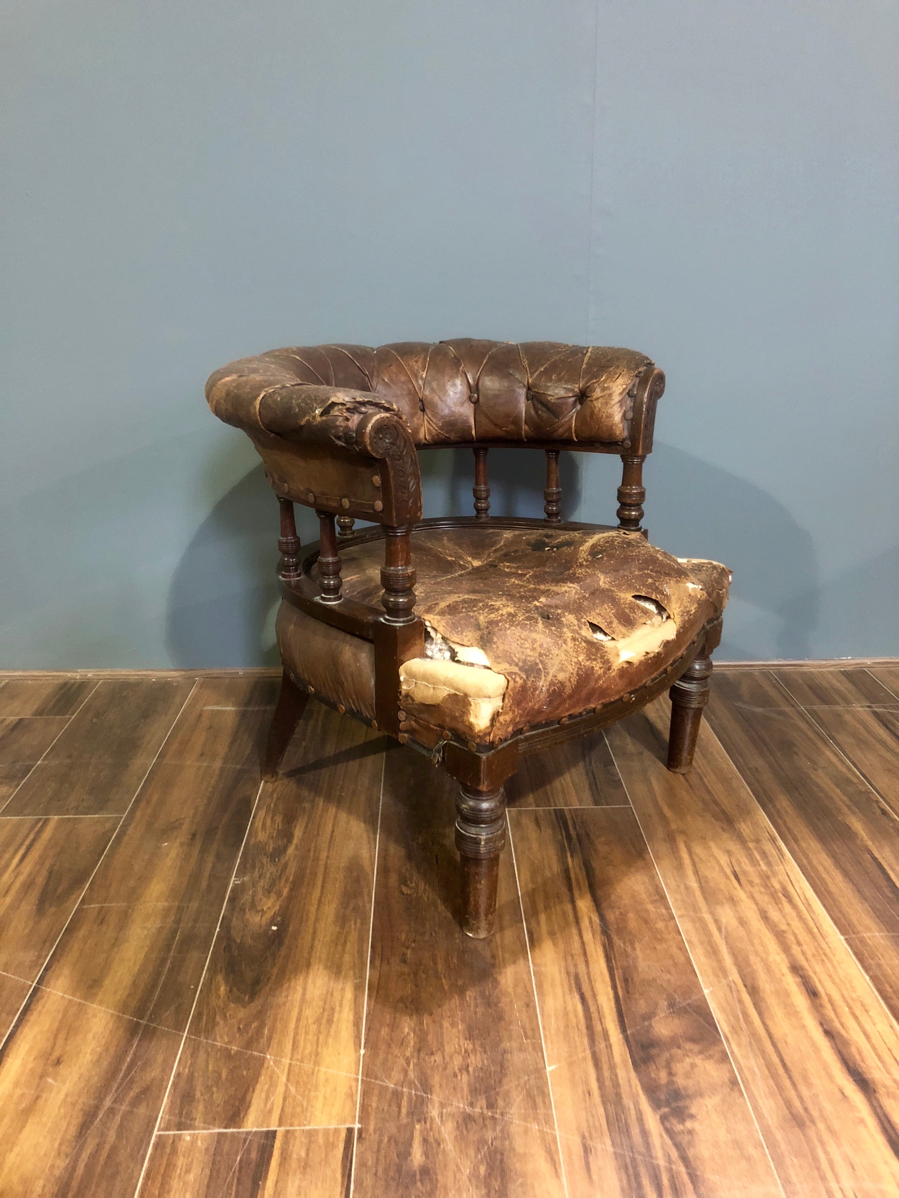 Early 19thC Captains Chair in Original Leather