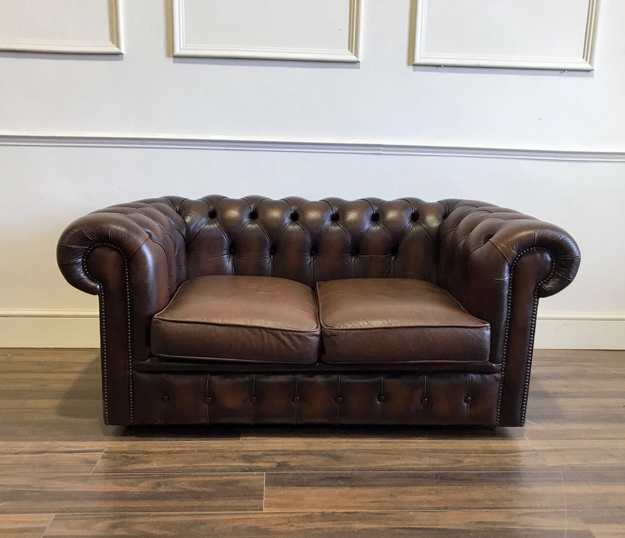 A Super Cool Little 2 Seater Leather Sofa in Chocolate Brown - Twice Loved and one of a pair