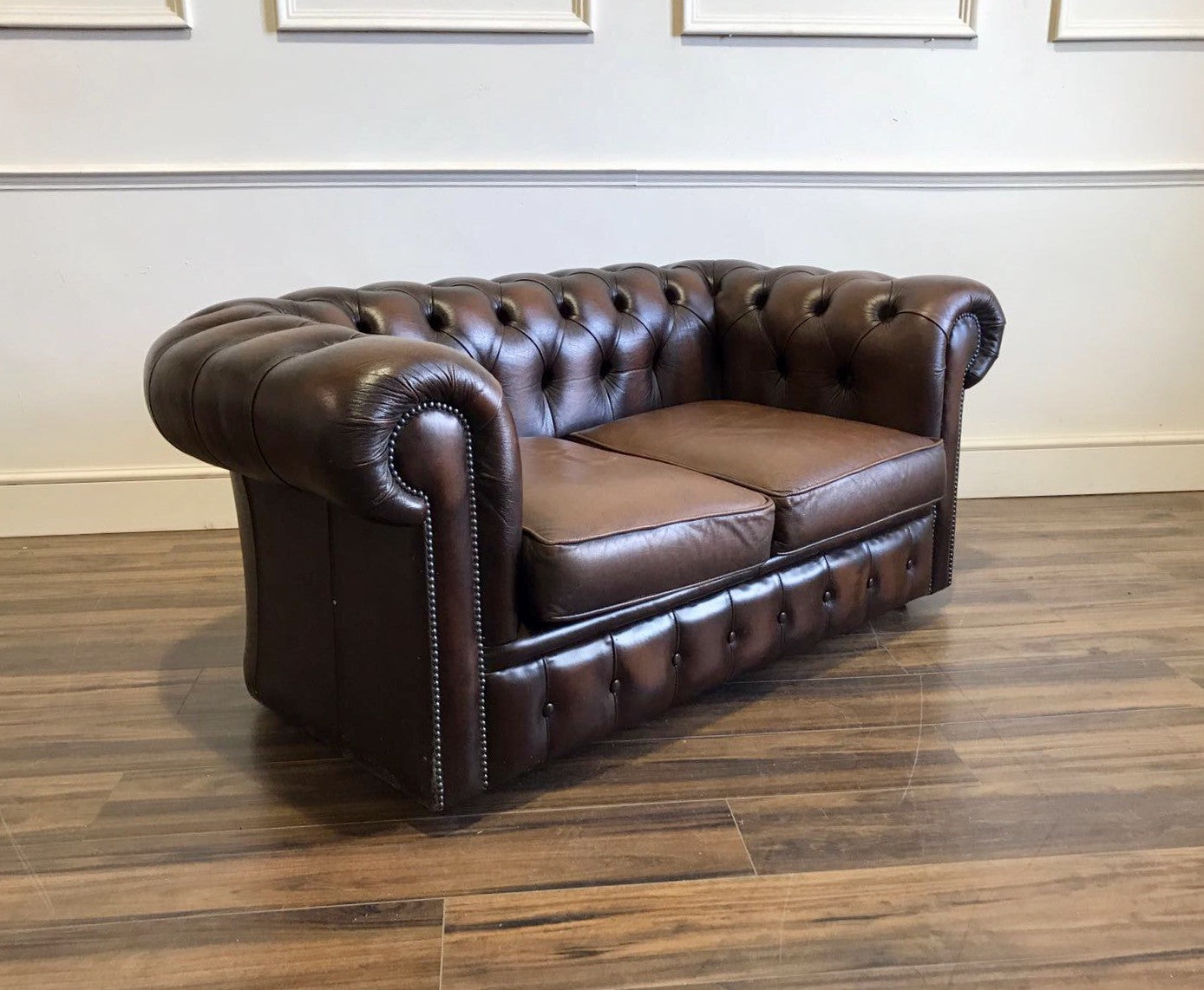 A Super Cool Little 2 Seater Leather Sofa in Chocolate Brown - Twice Loved and one of a pair