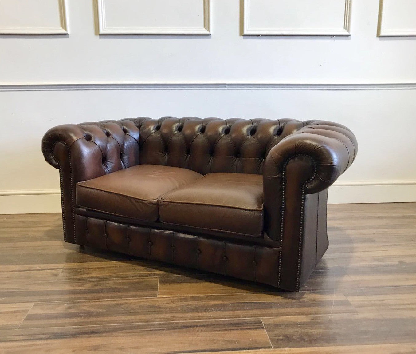 A Super Cool Little 2 Seater Leather Sofa in Chocolate Brown - Twice Loved and one of a pair