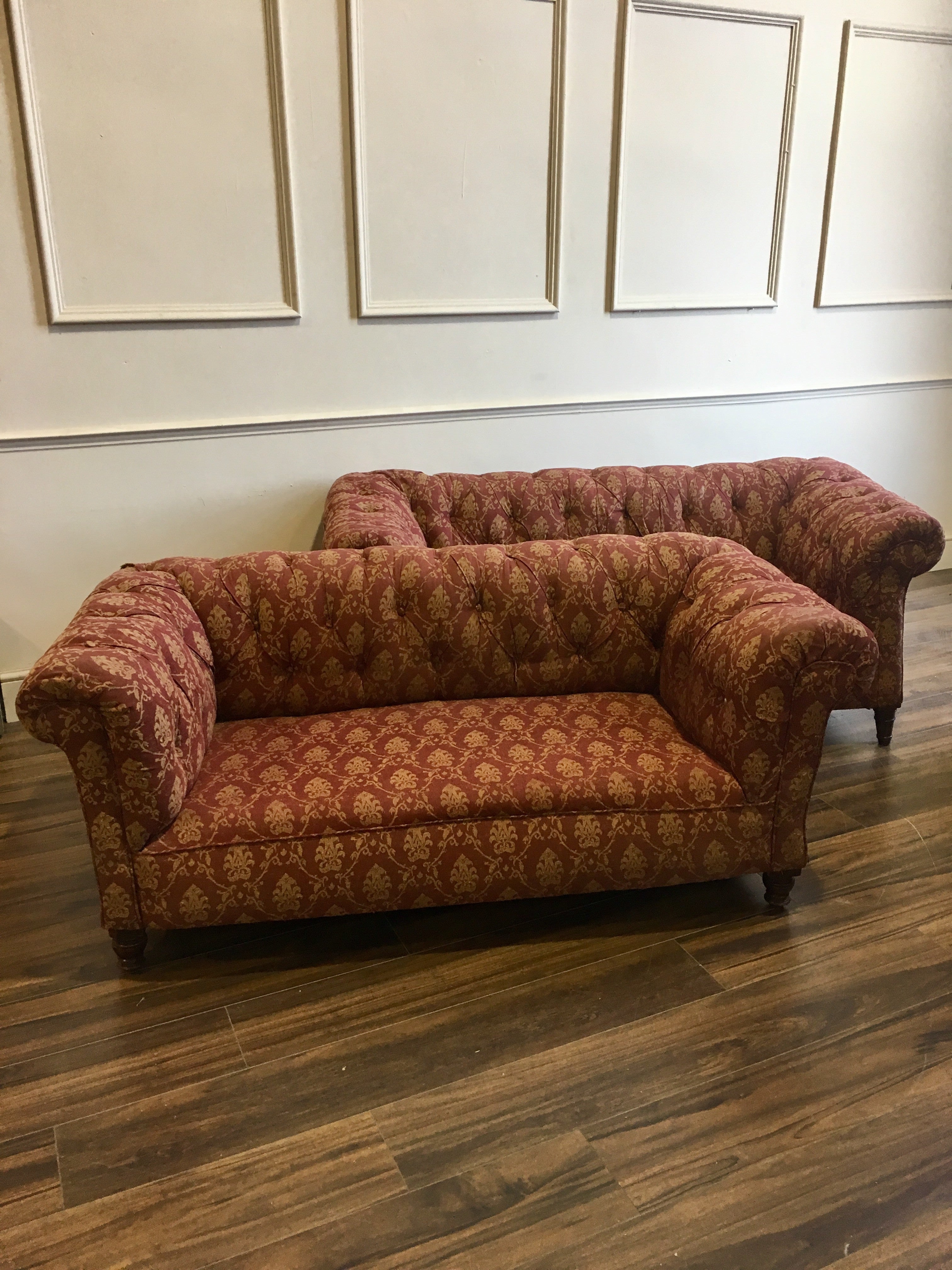 A Pair of 19thC Sofas to be Fully Restored - one with Drop Arm