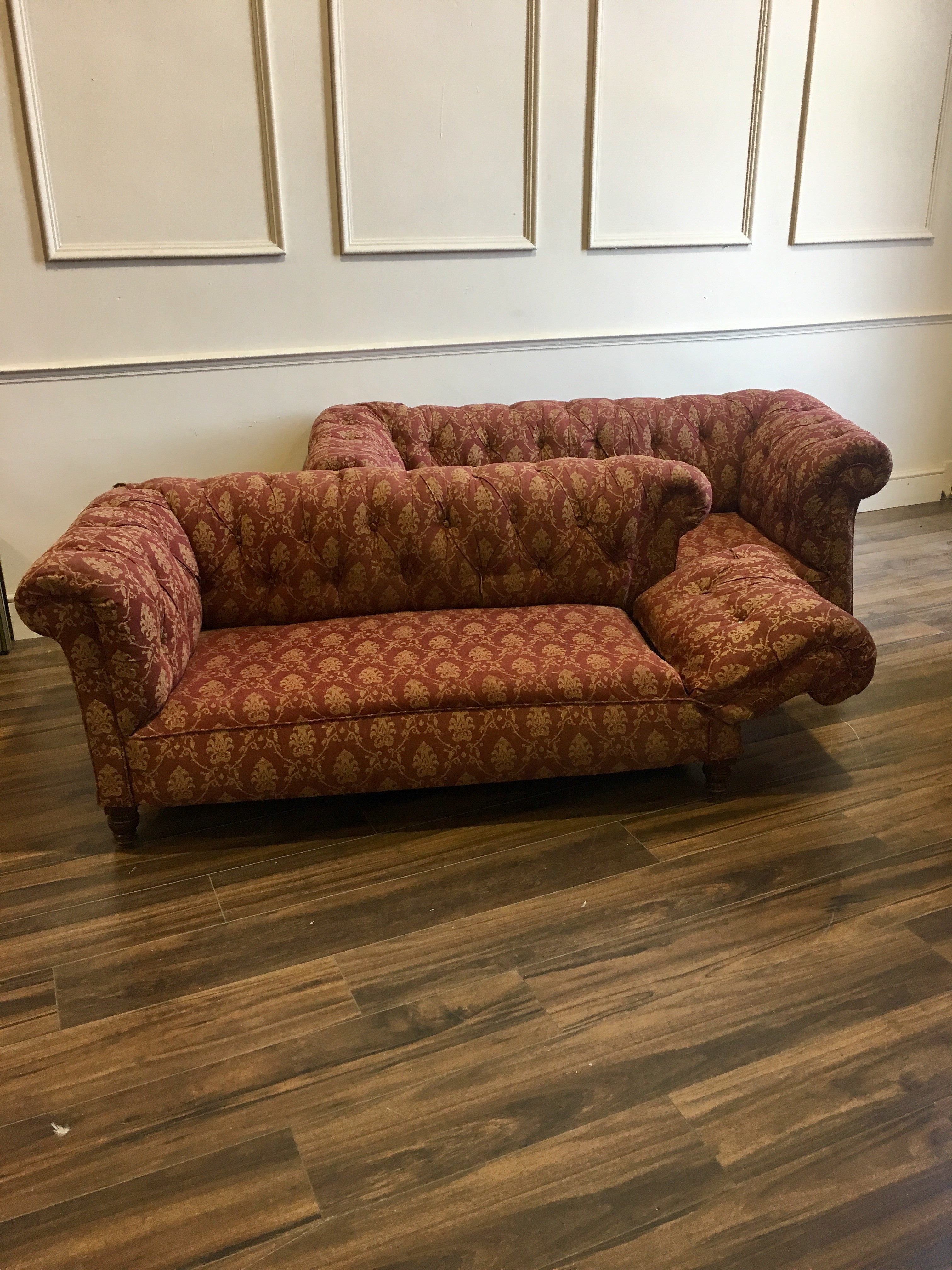 A Pair of 19thC Sofas to be Fully Restored - one with Drop Arm