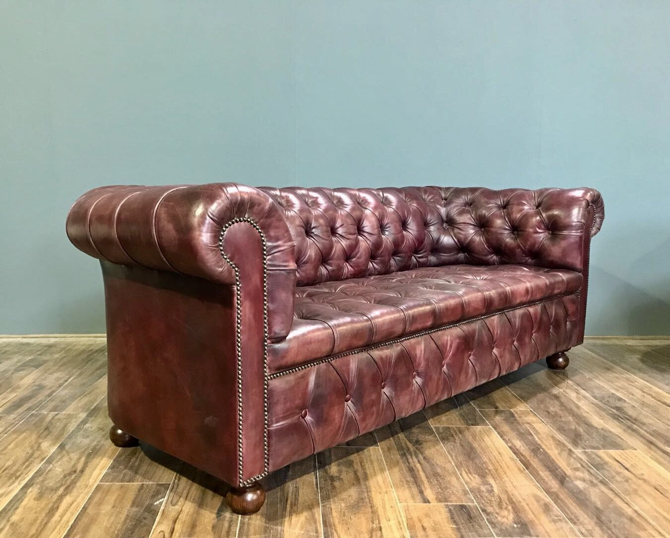 Fully restored 19thC Sofa in Hand Dyed Deep Orchid