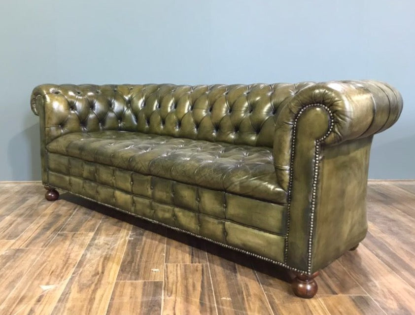 A Very Good MidC Vintage Sofa In hand Dyed Green Leather