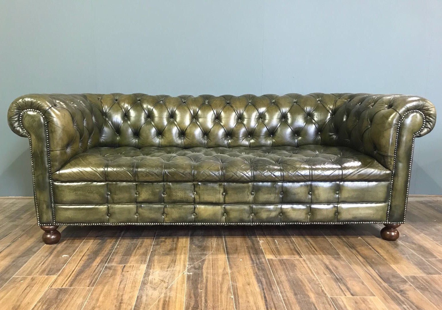 A Very Good MidC Vintage Sofa In hand Dyed Green Leather