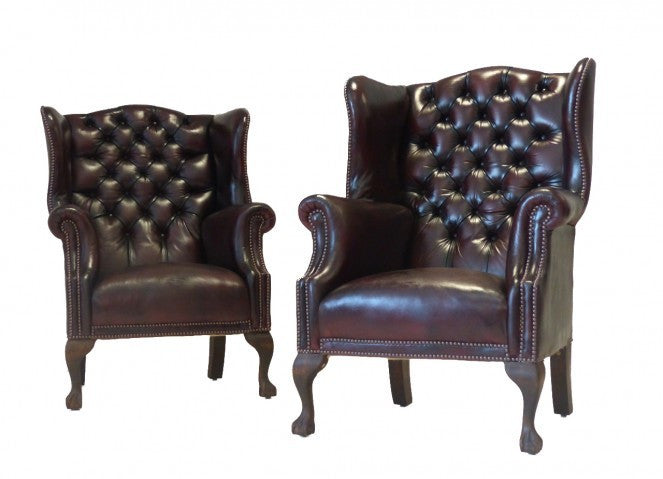 PAIR OF VINTAGE WINGBACK CHAIRS : DEEP WINE