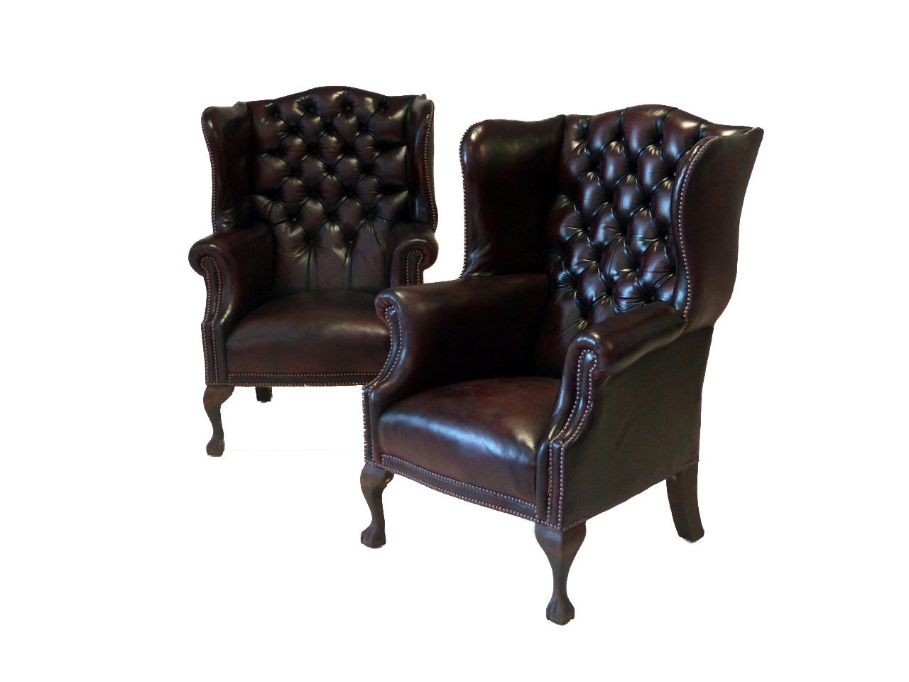 PAIR OF VINTAGE WINGBACK CHAIRS : DEEP WINE