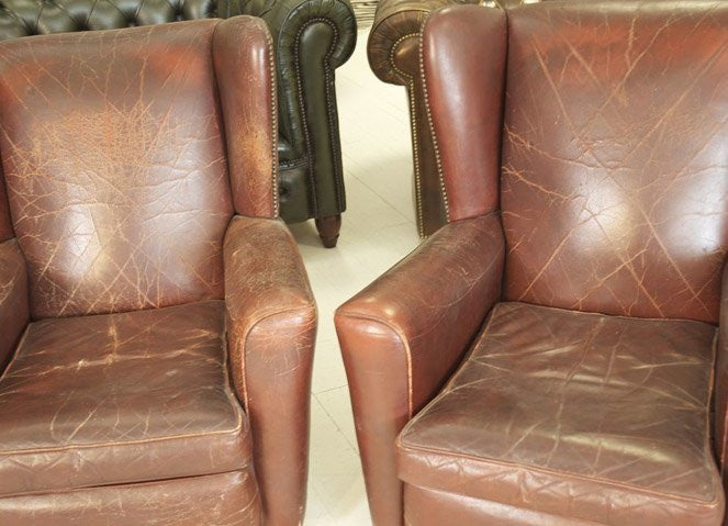 VERY GOOD 1930’S WING CHAIRS IN LOVELY WORN LEATHER