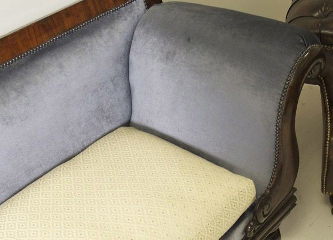 WILLIAM IV EARLY NINETEENTH CENTURY SOFA FINISHED IN BRIAN YATES VELVET WITH COLEFAX & FOWLER SEAT PAD