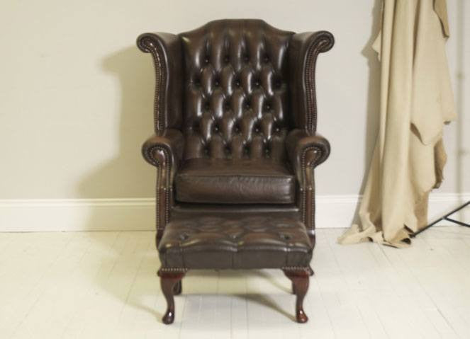 IMPRESSIVE QUEEN ANNE WING CHAIR WITH FOOTSTOOL